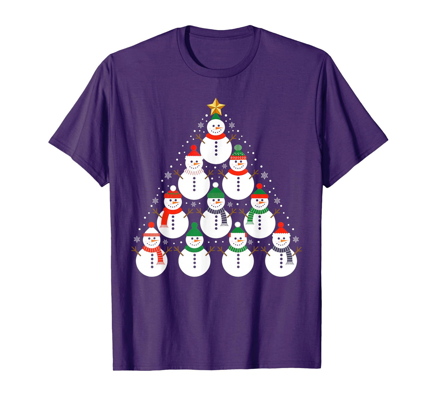 Snowman Christmas Tree Lights Santa Hat Family Xmas Pajamas T-Shirt