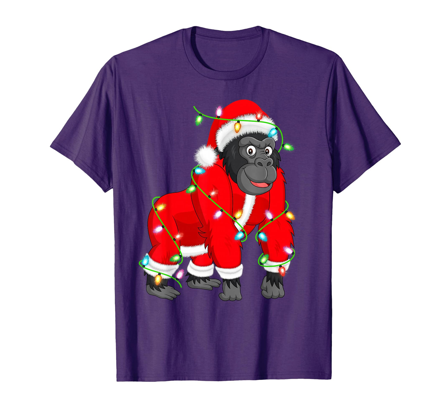 Gorilla Christmas Lights Santa Costume Cute Animal Xmas T-Shirt
