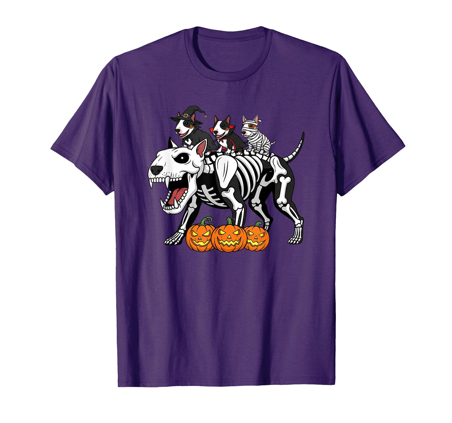 Bull Terrier Skeleton Mummy Witch Halloween Kids Mens Womens T-Shirt