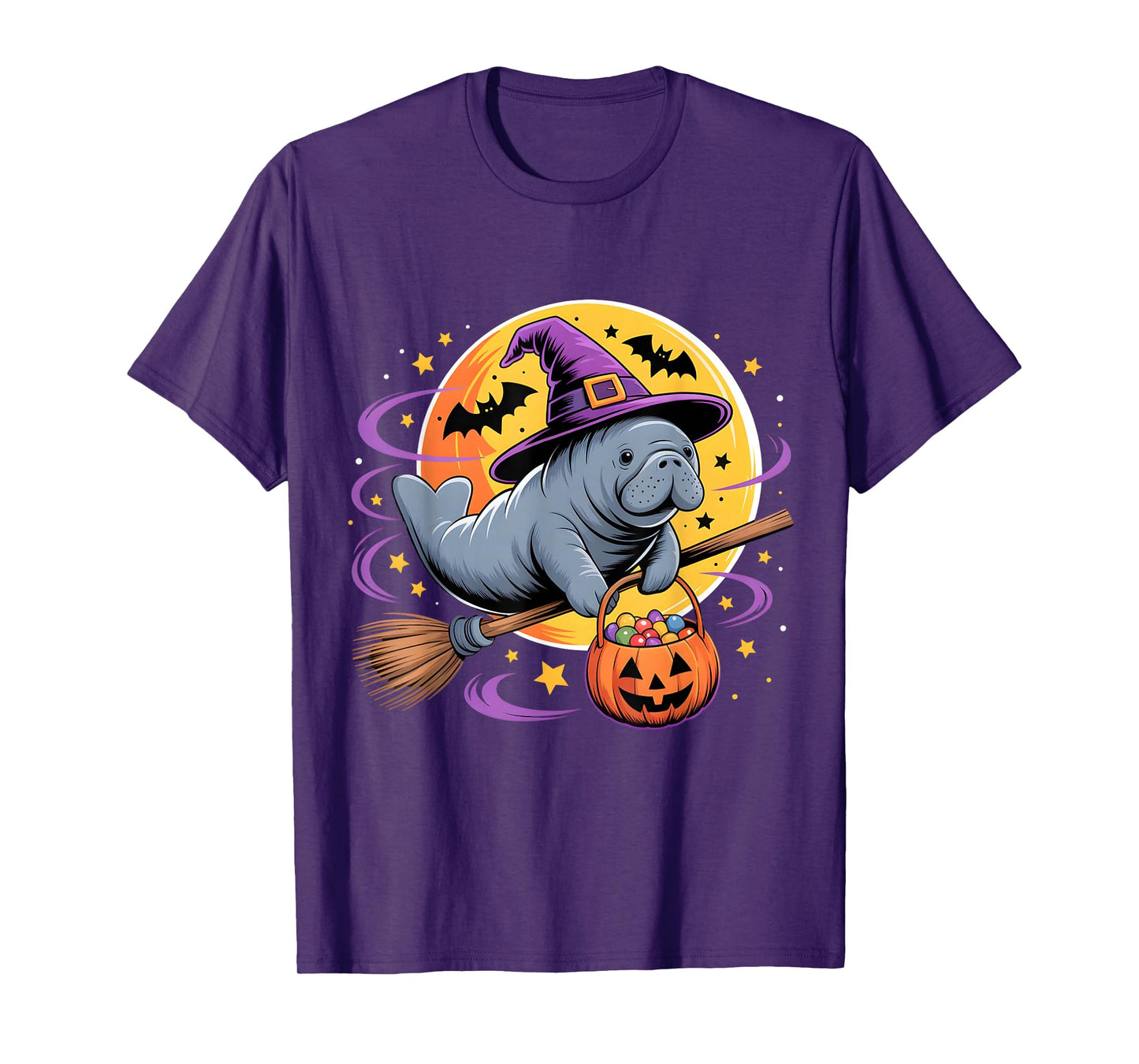 Cute Funny Manatee Witch Flying Broom Halloween Costume Men T-Shirt