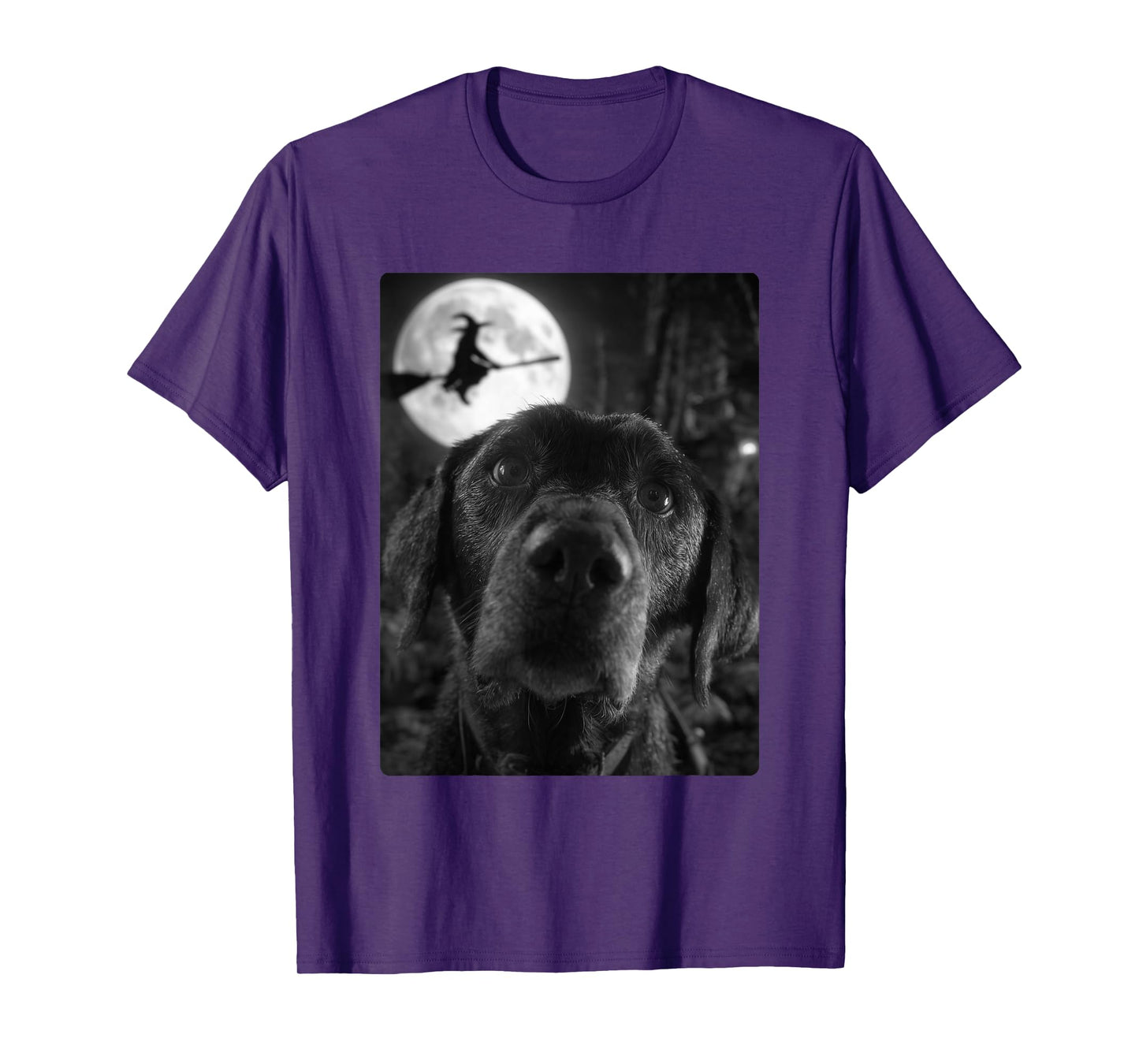Funny Labrador Selfie Full Moon Flying Witch Halloween Dog T-Shirt