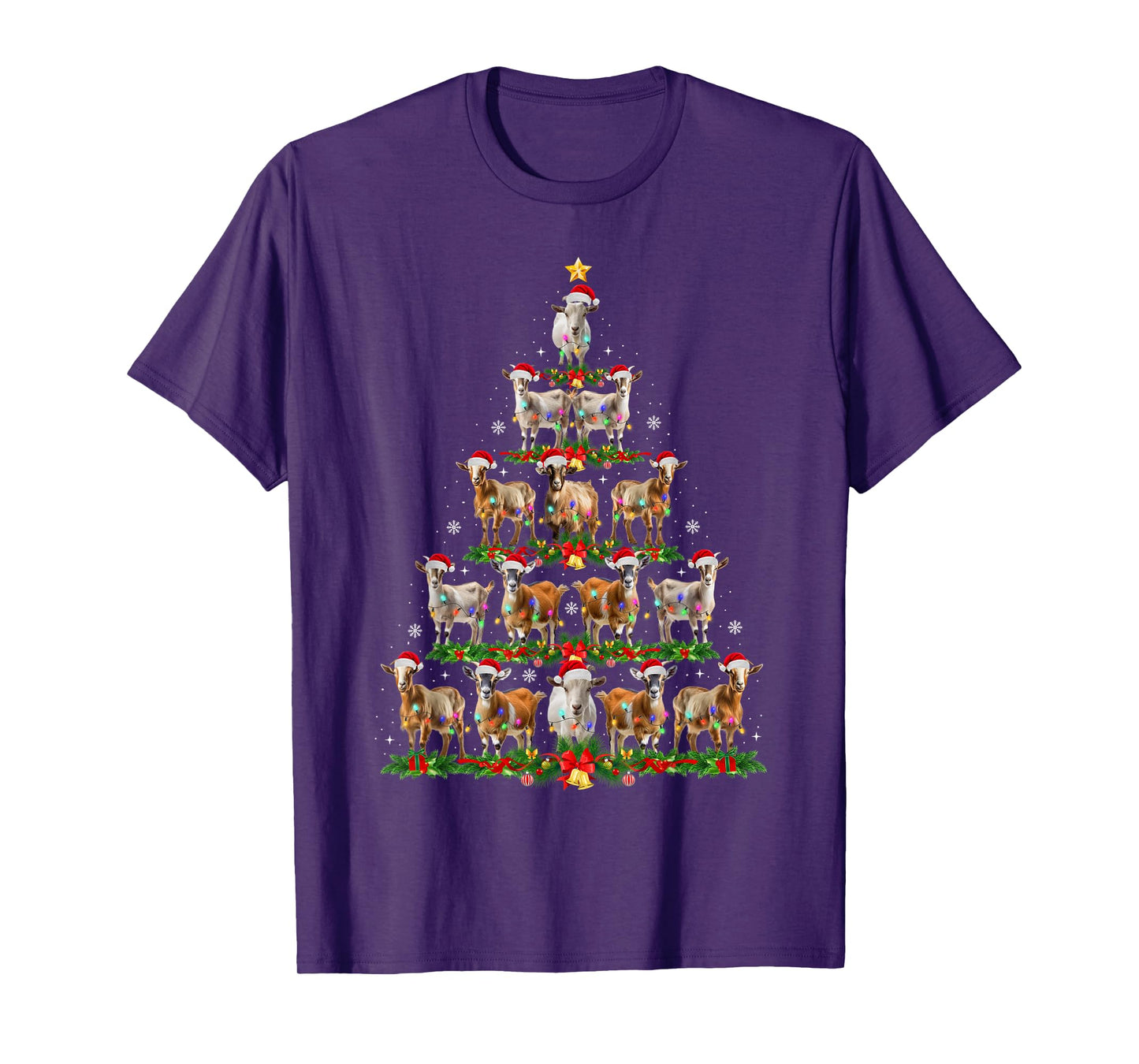 Funny Goat Christmas Tree Lights Santa Hat Xmas Pajamas T-Shirt