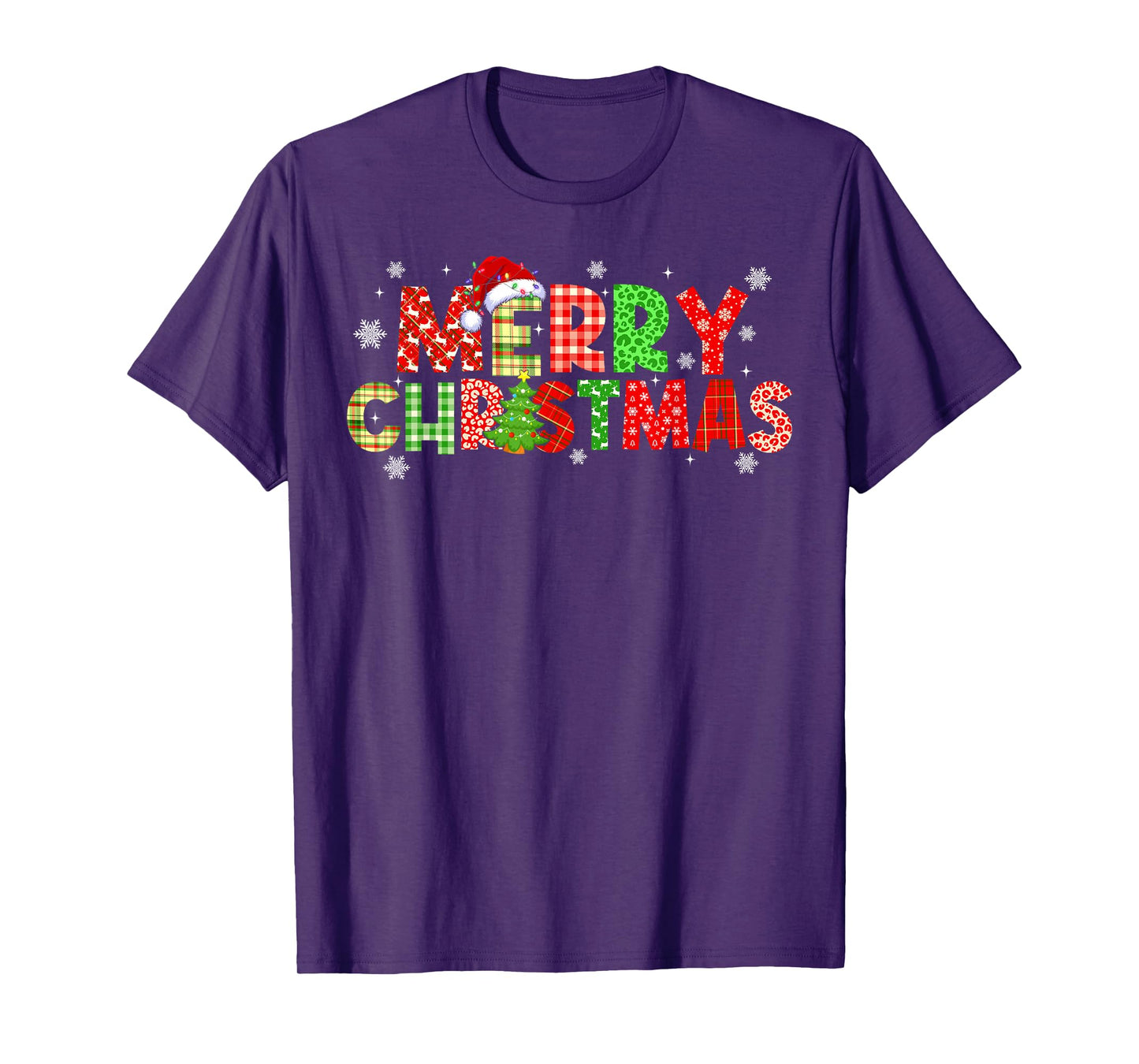Merry Christmas Plaid Xmas Tree Santa Hat Men Women Kid T-Shirt