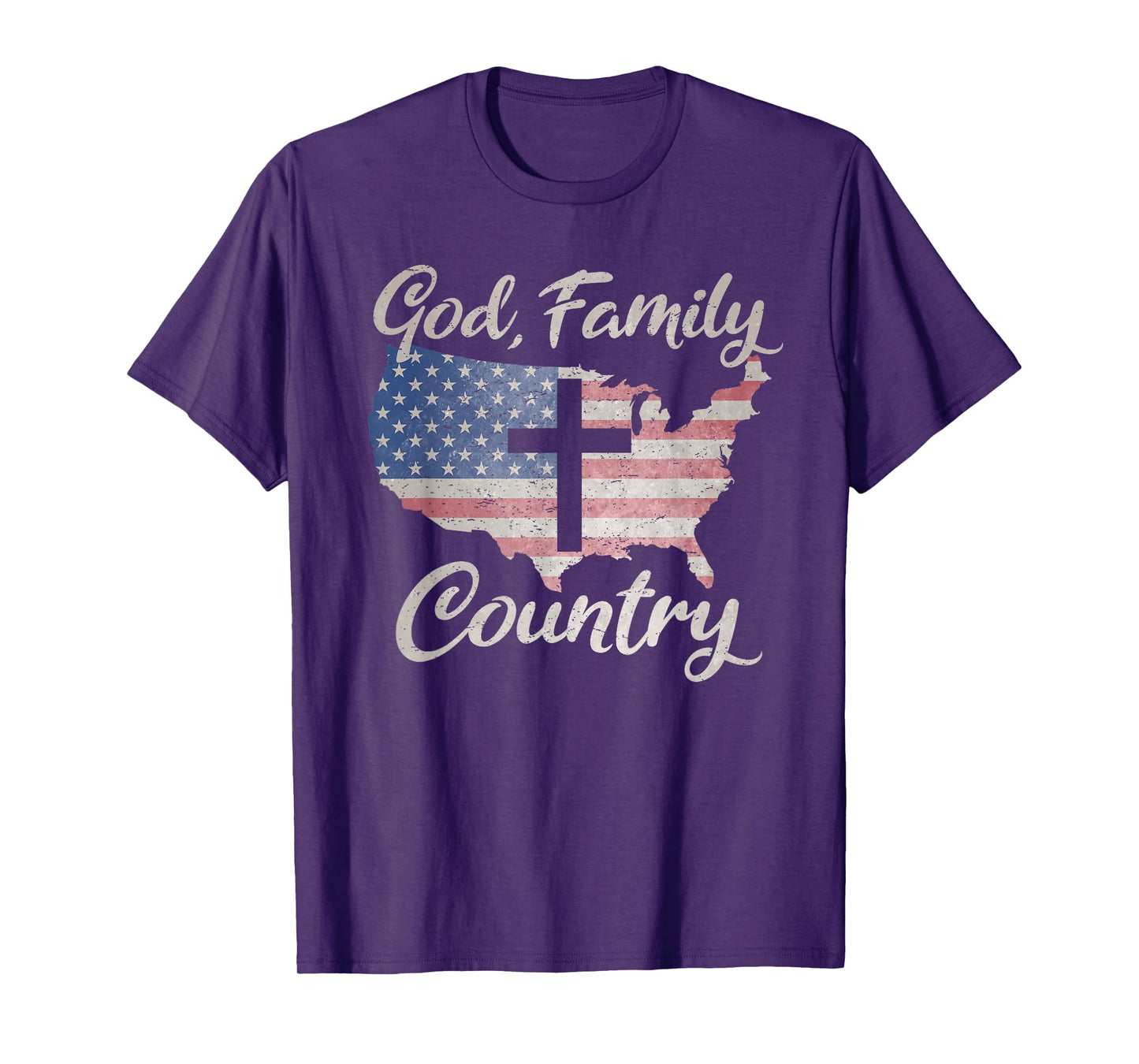 GOD FAMILY COUNTRY Christian Cross Vintage USA American Flag Women Kids Men T-Shirt