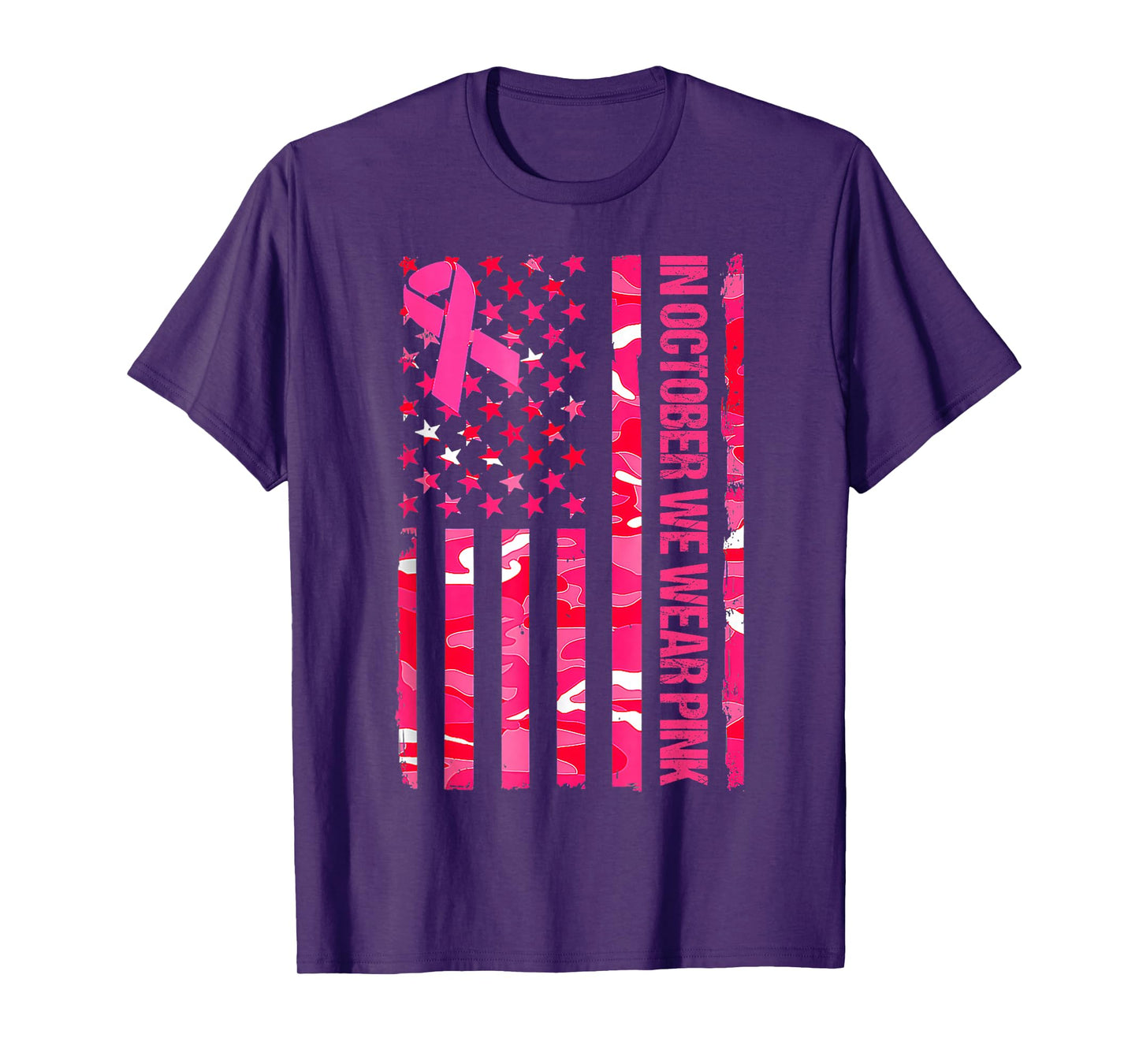 In October We Wear Pink Camo US Flag Breast Cancer Awareness T-Shirt