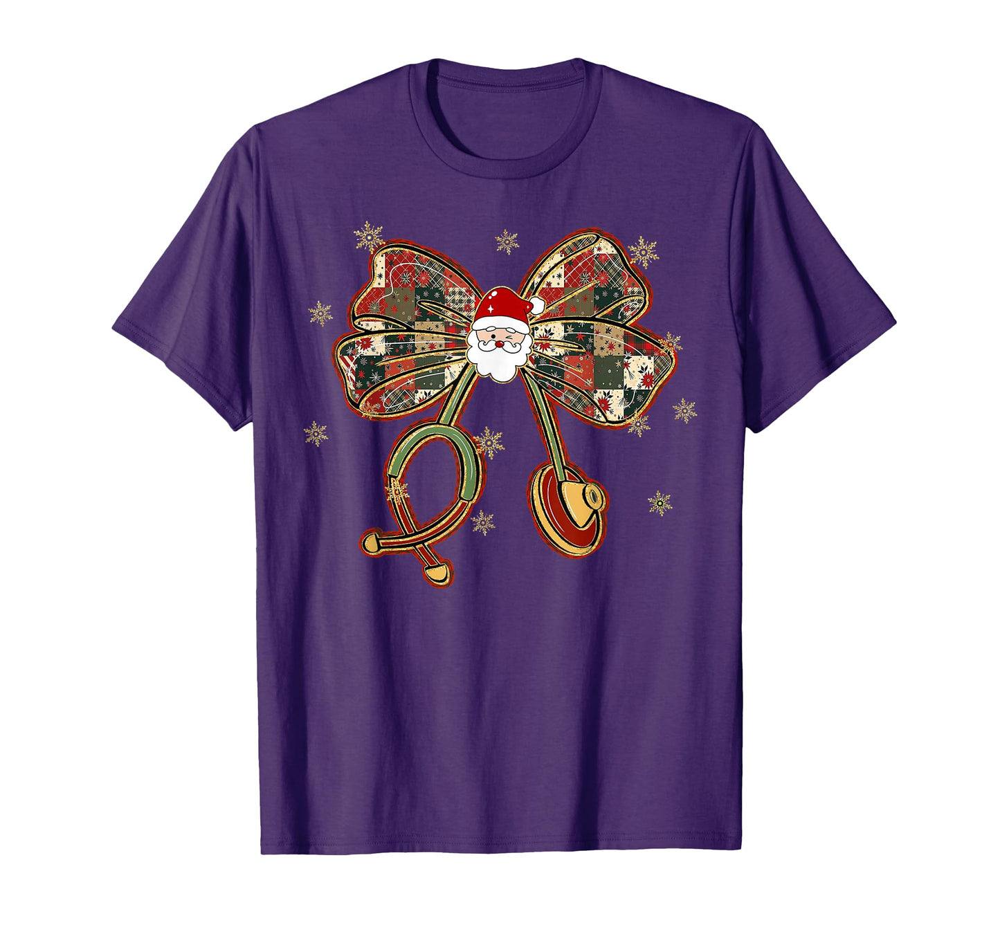 Retro Christmas Nurse Stethoscope Santa Bow Cute T-Shirt