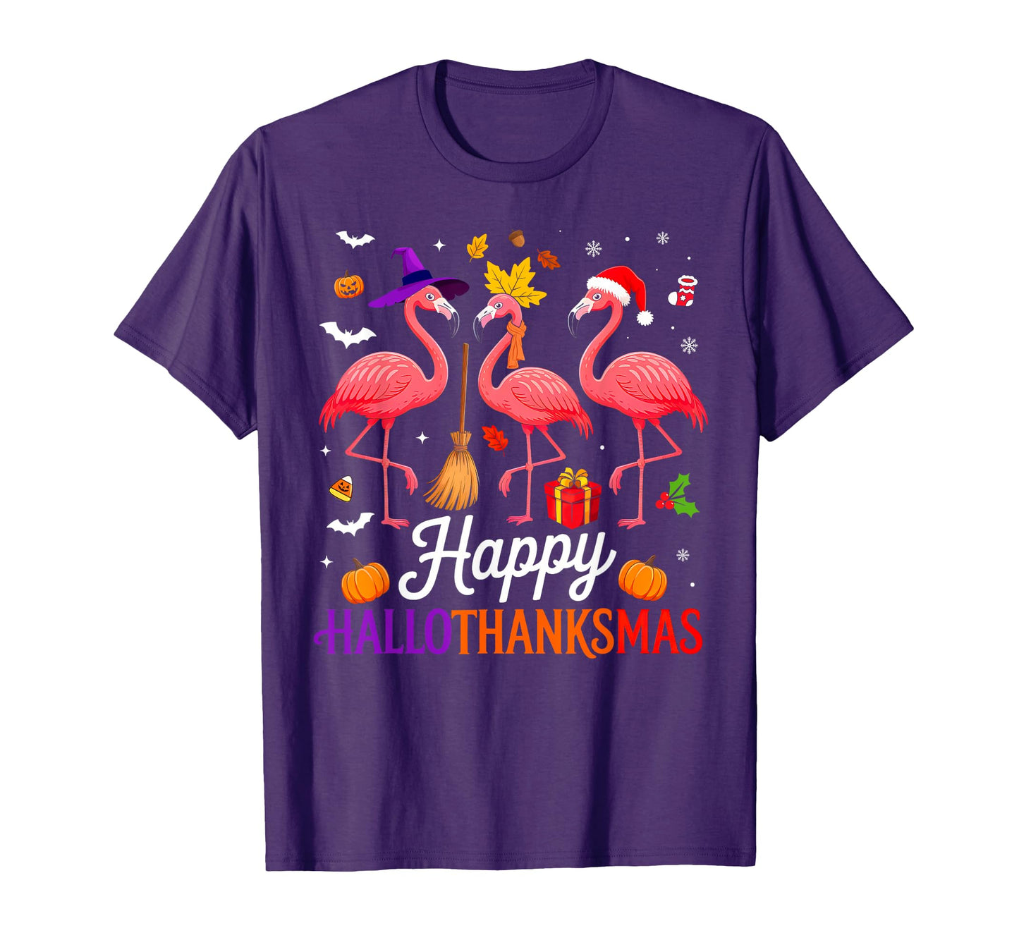 Happy Hallothanksmas Flamingo Lover Halloween Thanksgiving T-Shirt