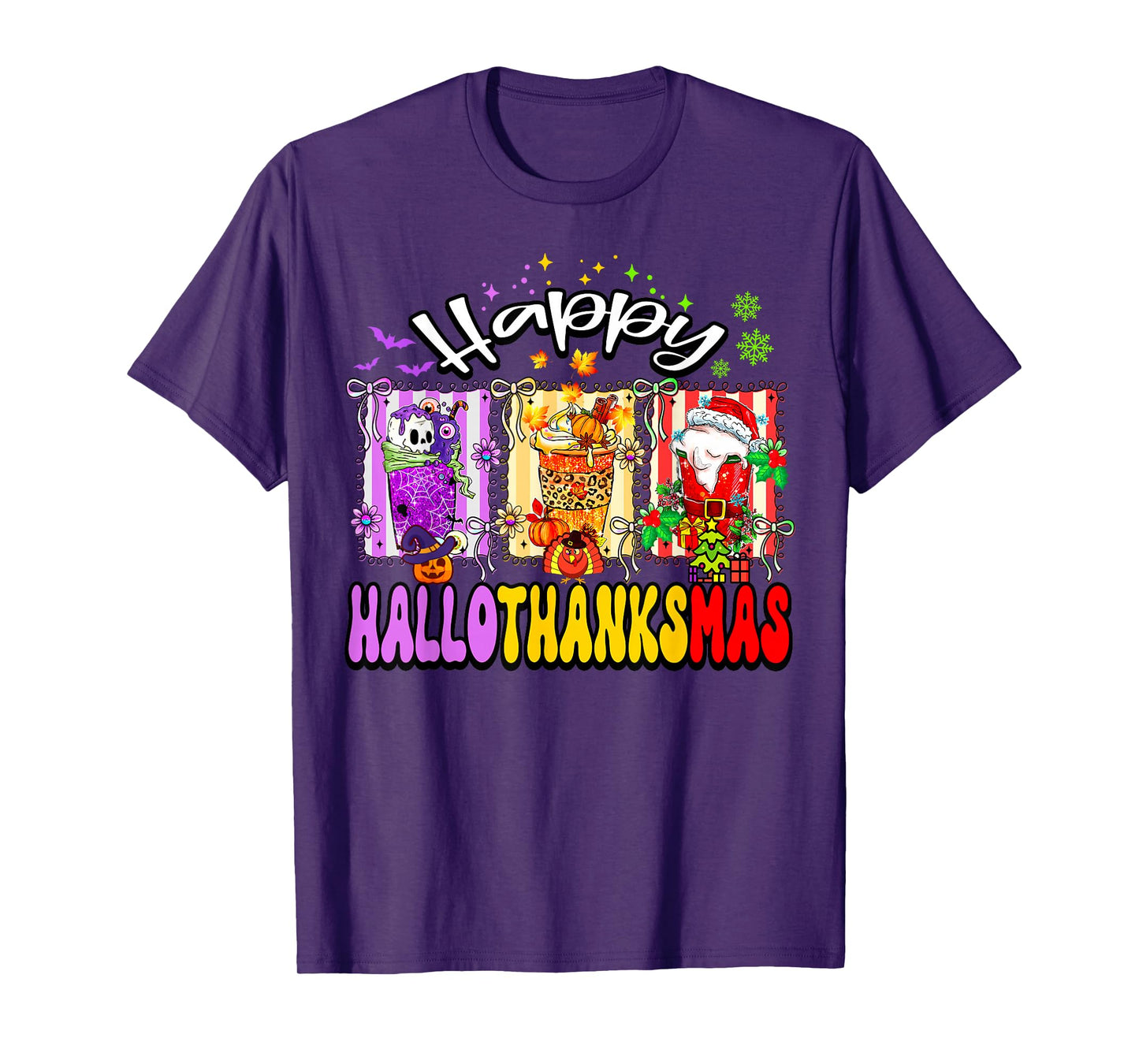Hallothanksmas Coffee Latte Halloween Thanksgiving Christmas T-Shirt