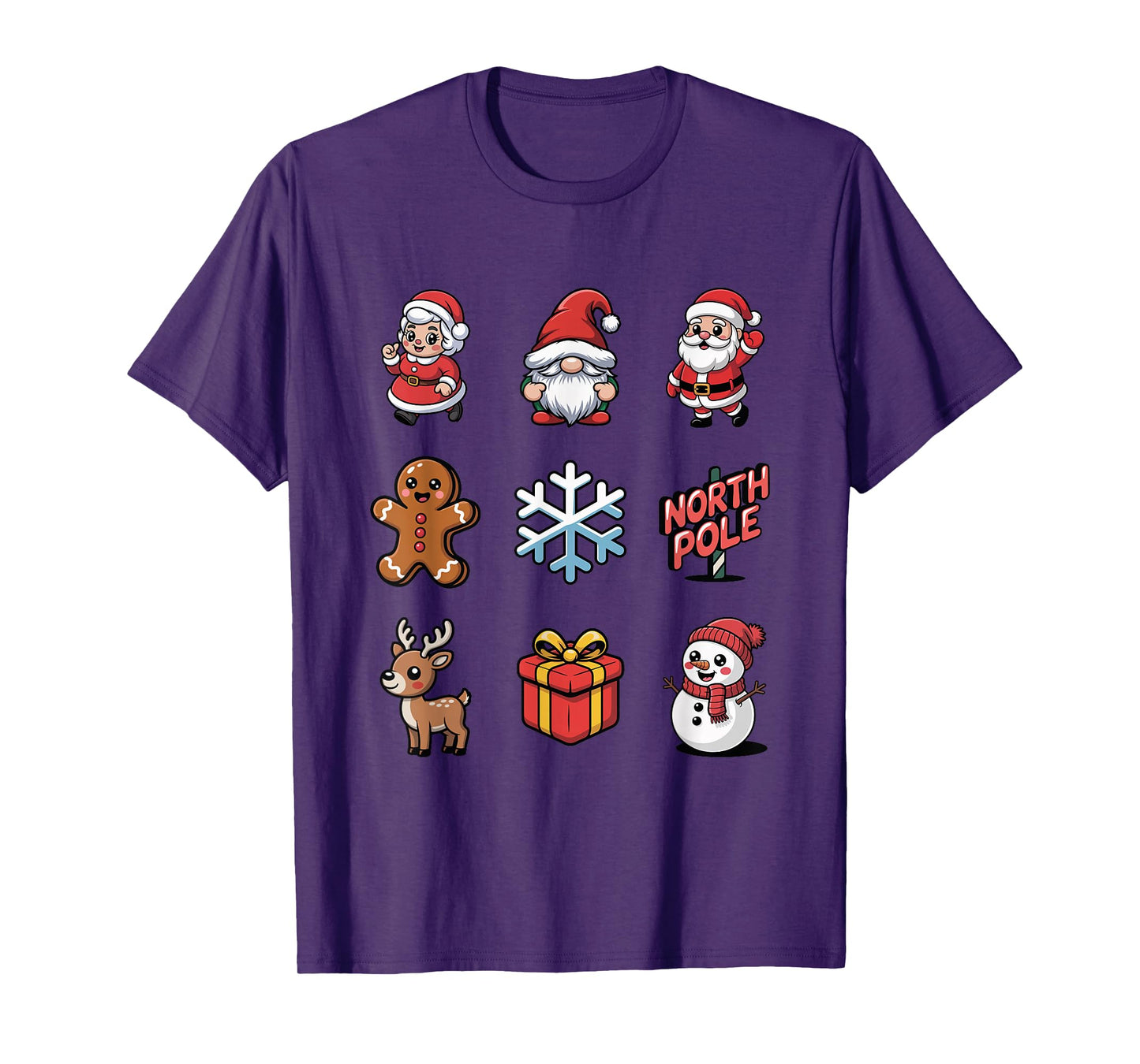 Cute Santa Claus Reindeer Gnome Christmas Characters T-Shirt
