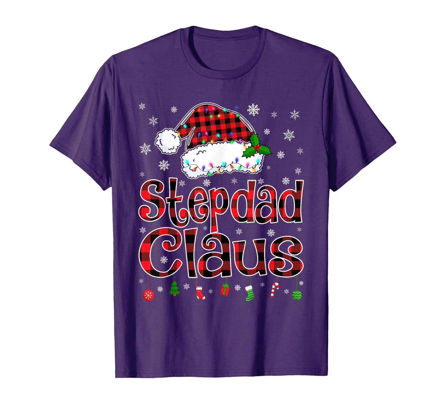 Stepdad Claus Christmas Lights Xmas Pajama Matching Family T-Shirt
