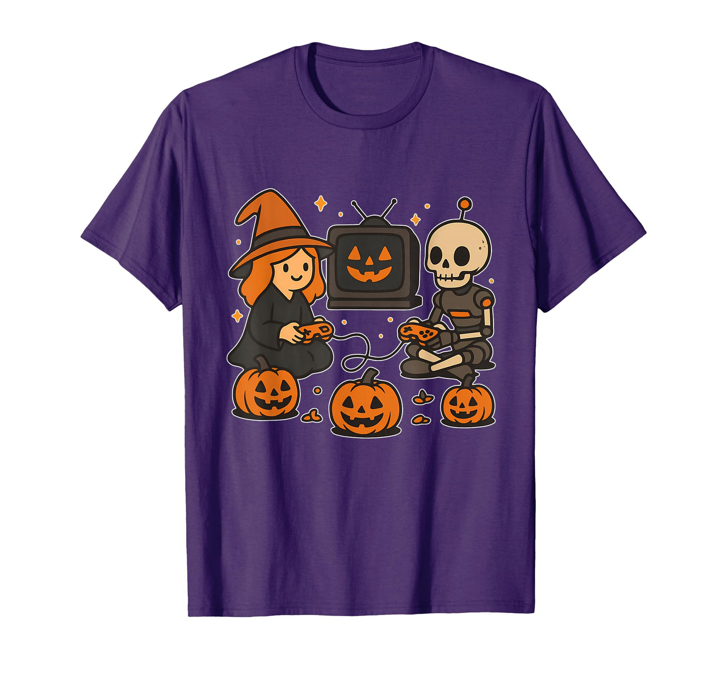 Witch and Robot Skeleton Gaming T-Shirt