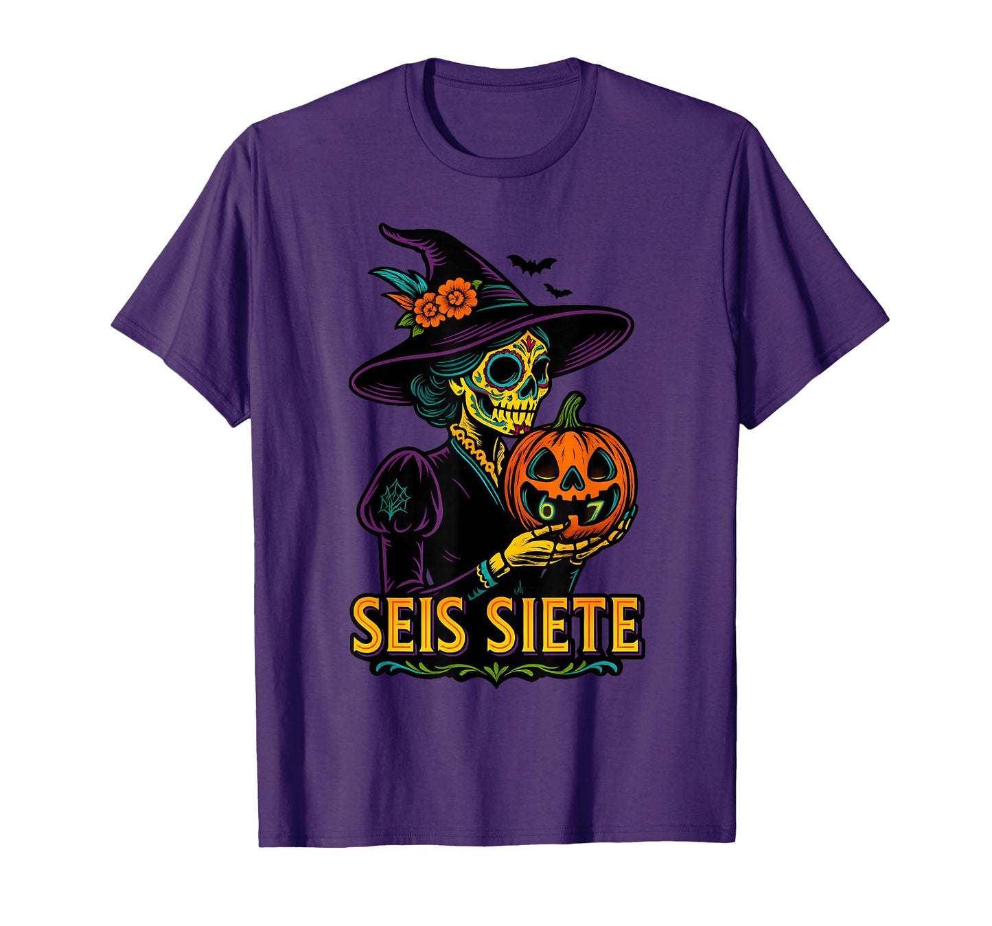 67 SEIS Siete La Catrina Witch Muertos Halloween Calaveras T-Shirt