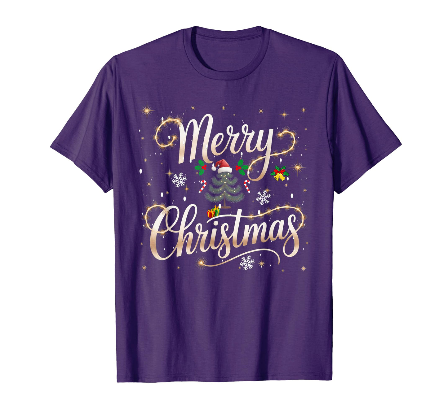 Merry Christmas Lights Red Santa Hat Xmas Men Women Kid T-Shirt