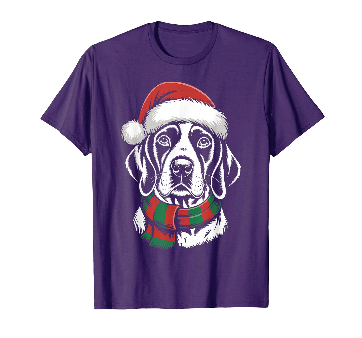 English Pointer Dog Xmas Santa Hat Scarf Christmas Costume T-Shirt