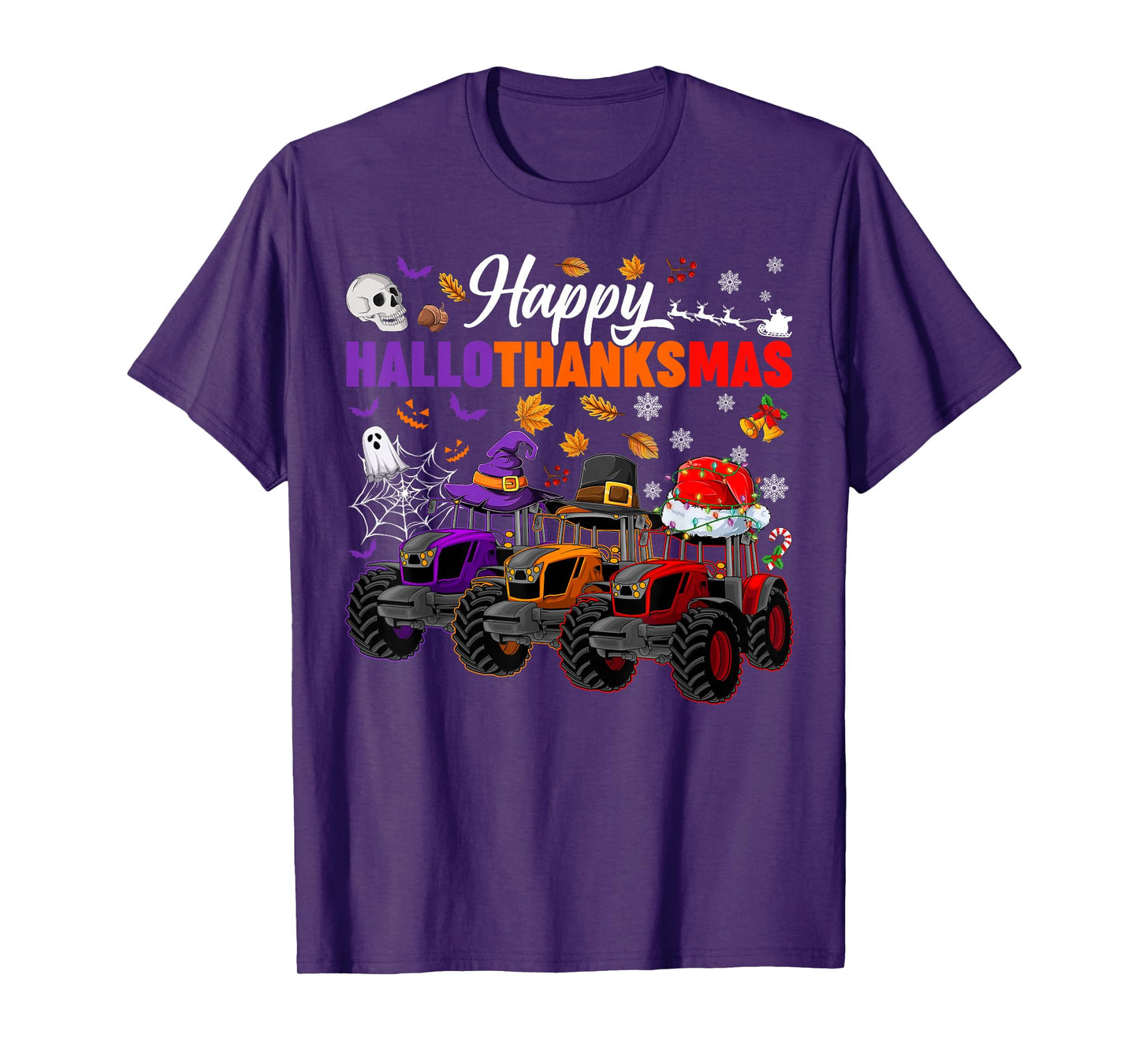 Happy Hallothanksmas Tractor Halloween Thanksgiving T-Shirt
