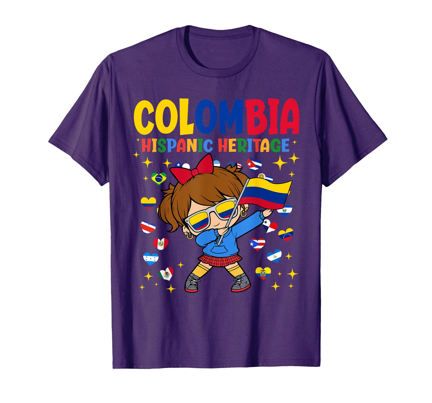 Hispanic Heritage Month Colombia Flag Colombian Girl Kids T-Shirt