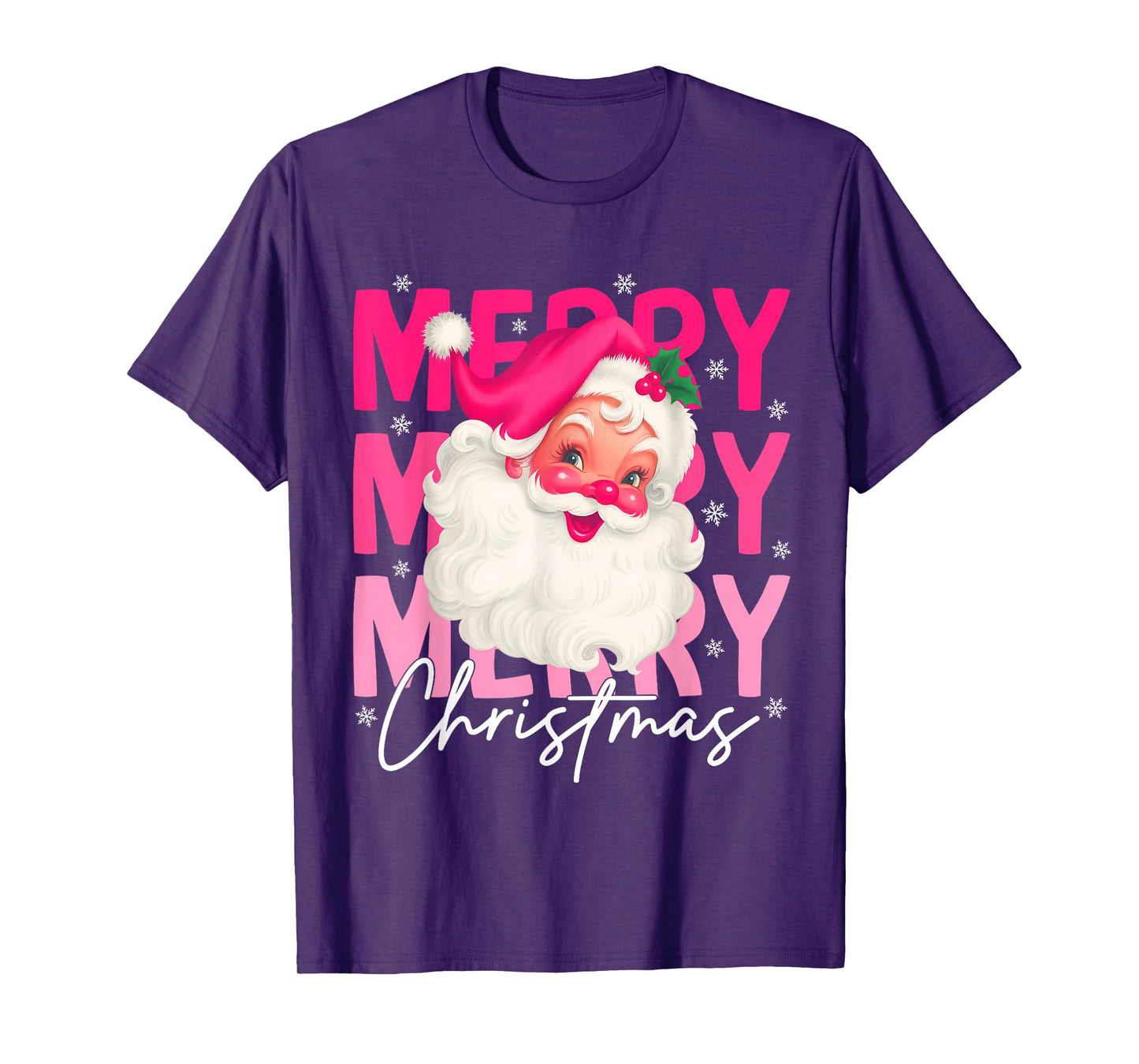 Retro Merry Christmas Pink Santa Claus Xmas Pink Christmas T-Shirt