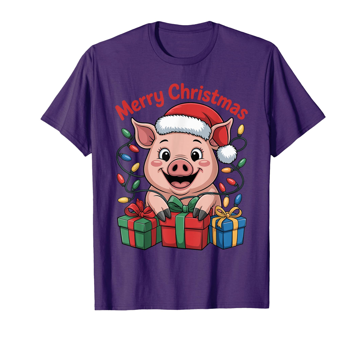 Funny Pig Santa Hat Animals Lovers Ugly Christmas Pajamas T-Shirt