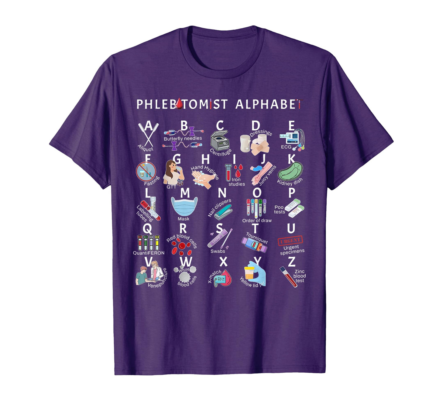 Phlebotomy Nurse Phlebotomist Alphabet Outfit Unisex-Adults Black Small Modern Crew Neck Letter Print T-Shirt