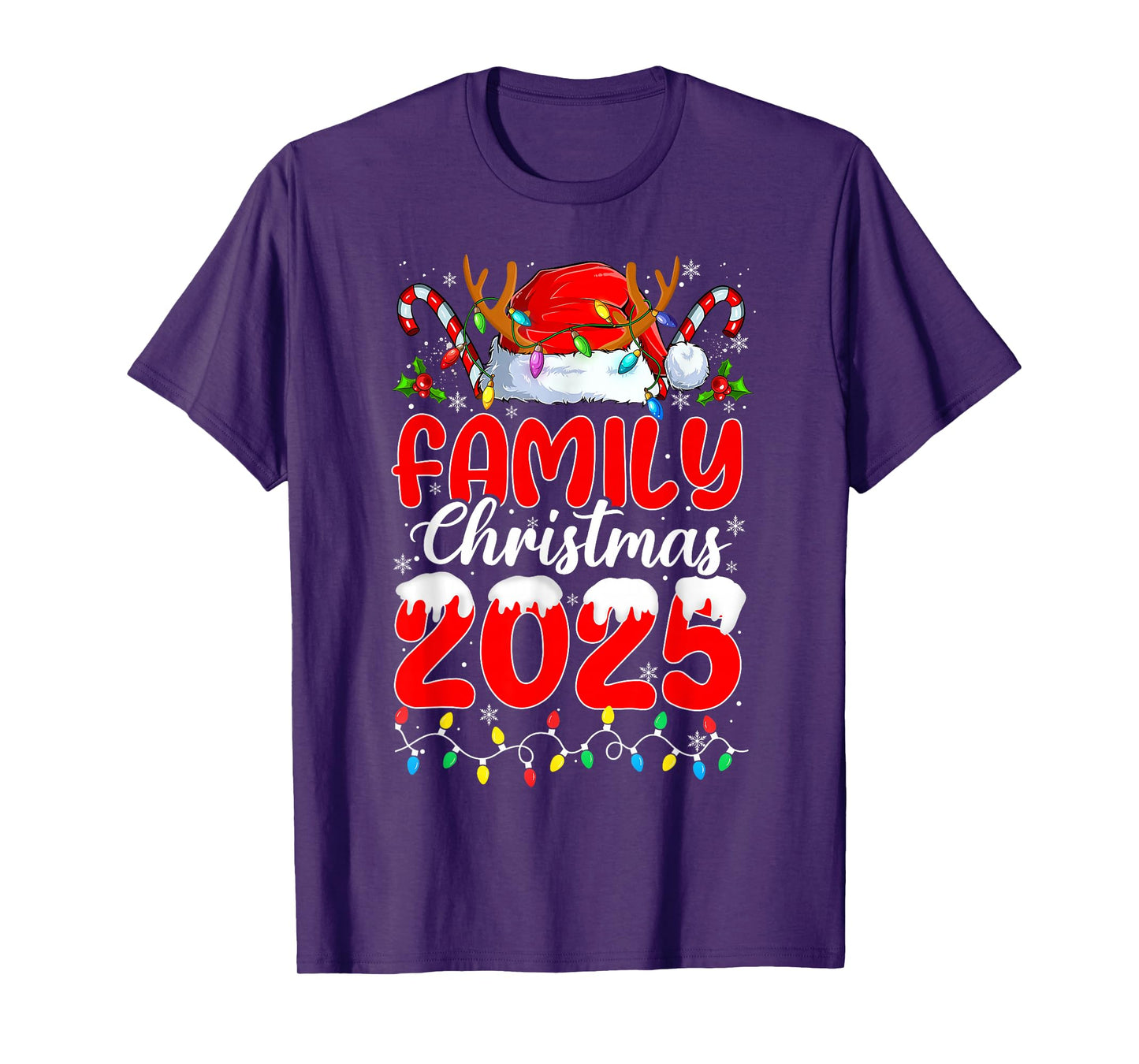 Family Christmas 2025 Xmas Lights Santa Candy Cane Holiday T-Shirt
