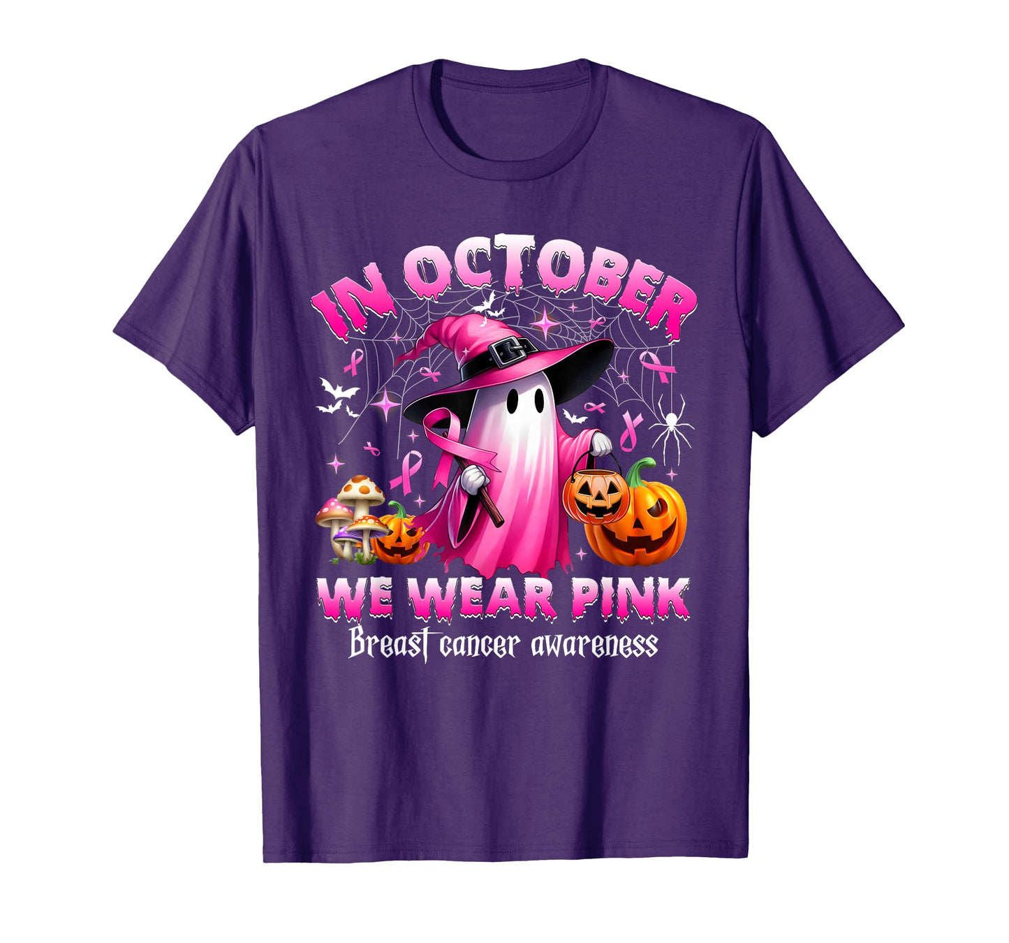 Breast Cancer Shirt for Women in October We Wear Pink Ghost T-Shirt