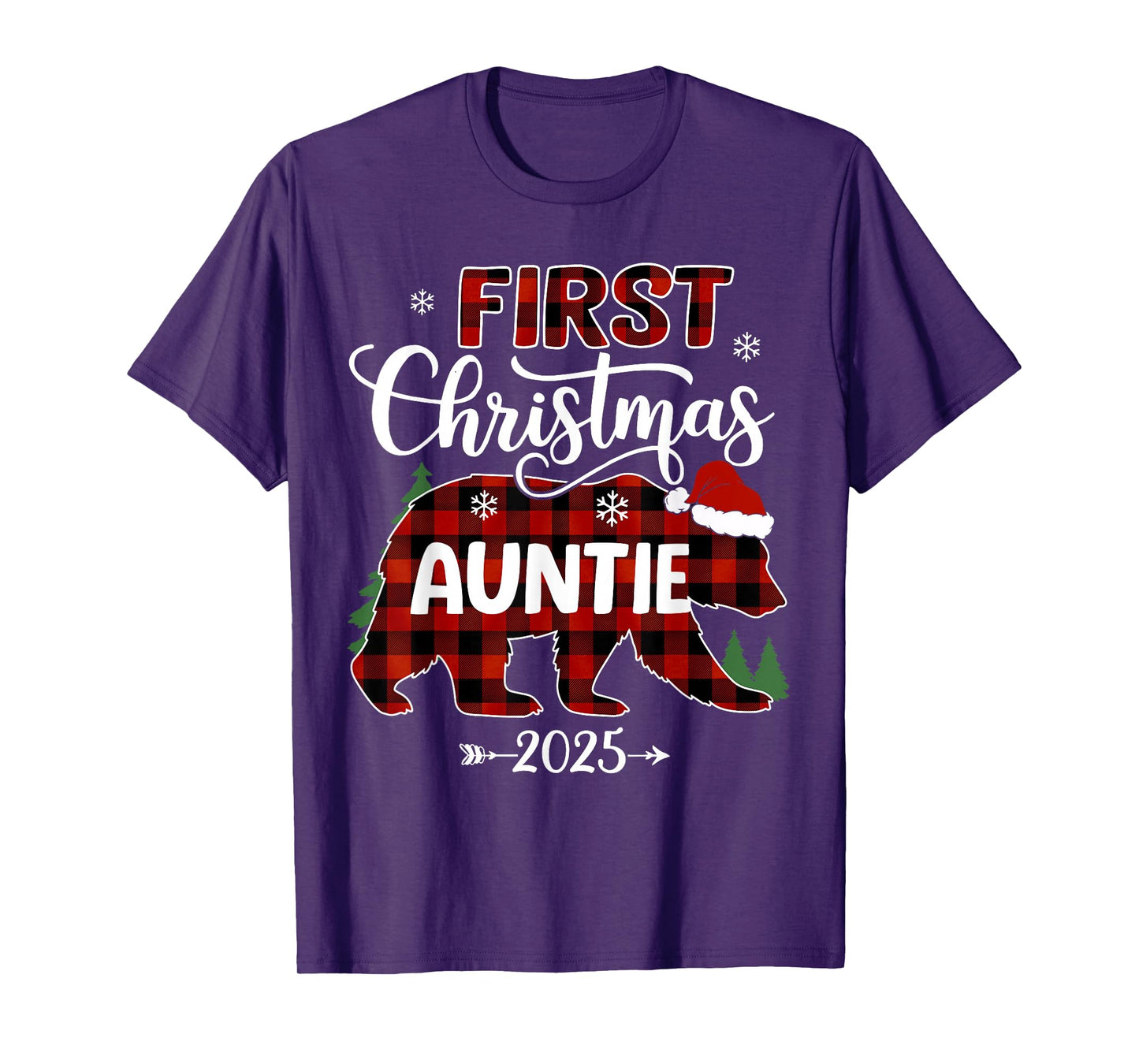 Pregnancy First Christmas Auntie Red Plaid Bear Santa 2025 T-Shirt
