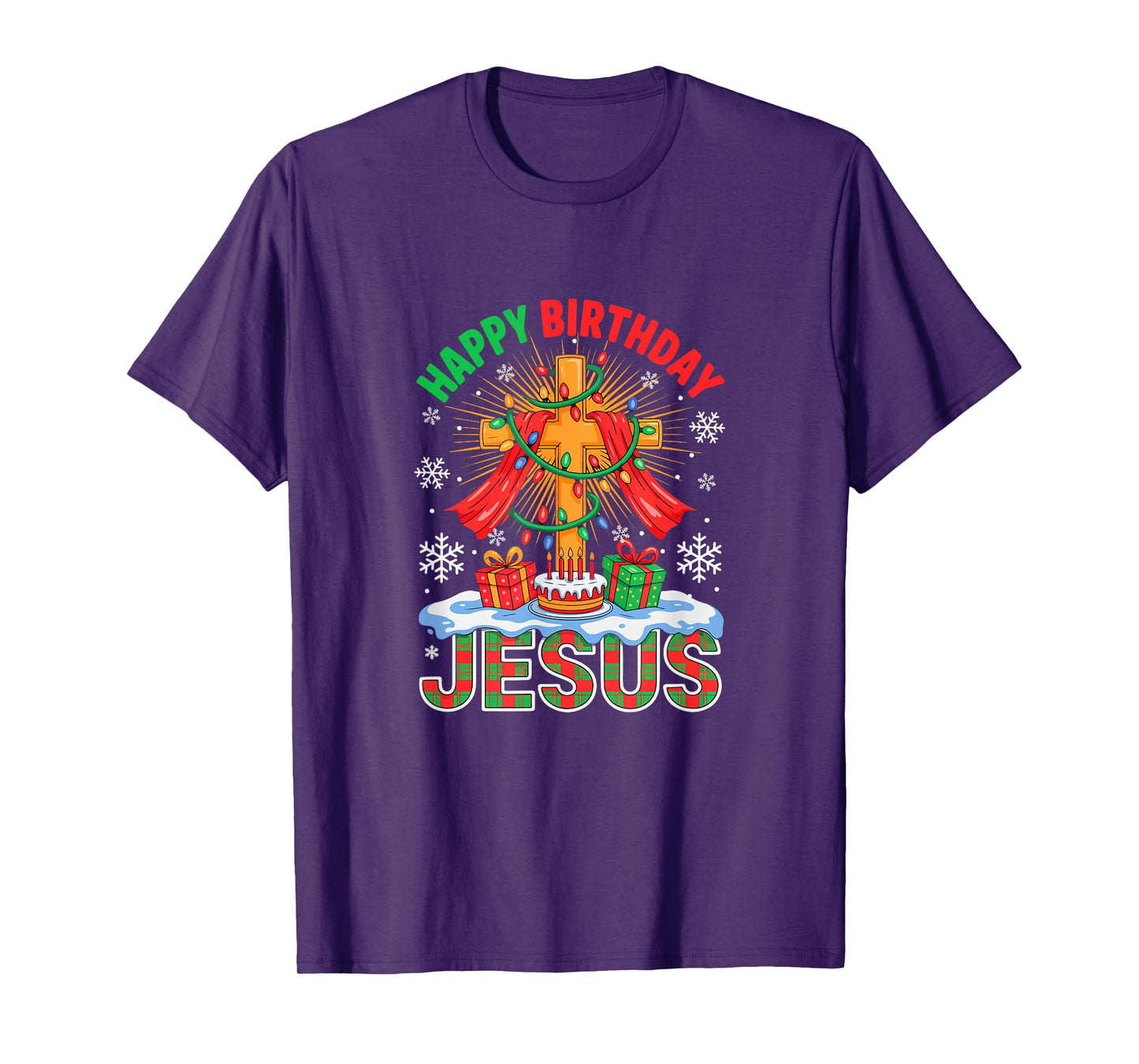 Birthday Jesus Costume Christmas Lights Christian Cross T-Shirt