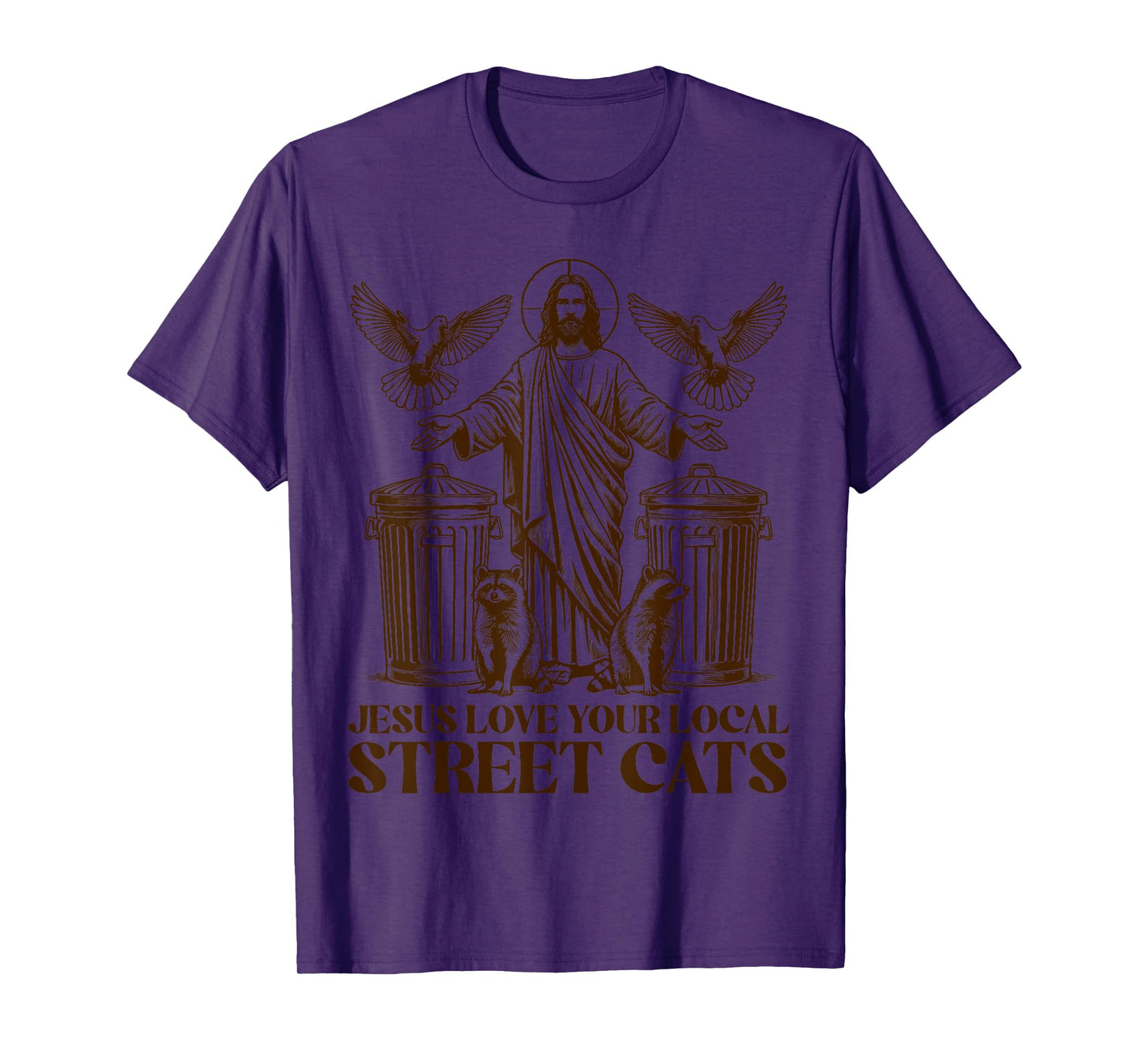 Jesus Love Your Local Street Cats Christian Raccoon Bird T-Shirt