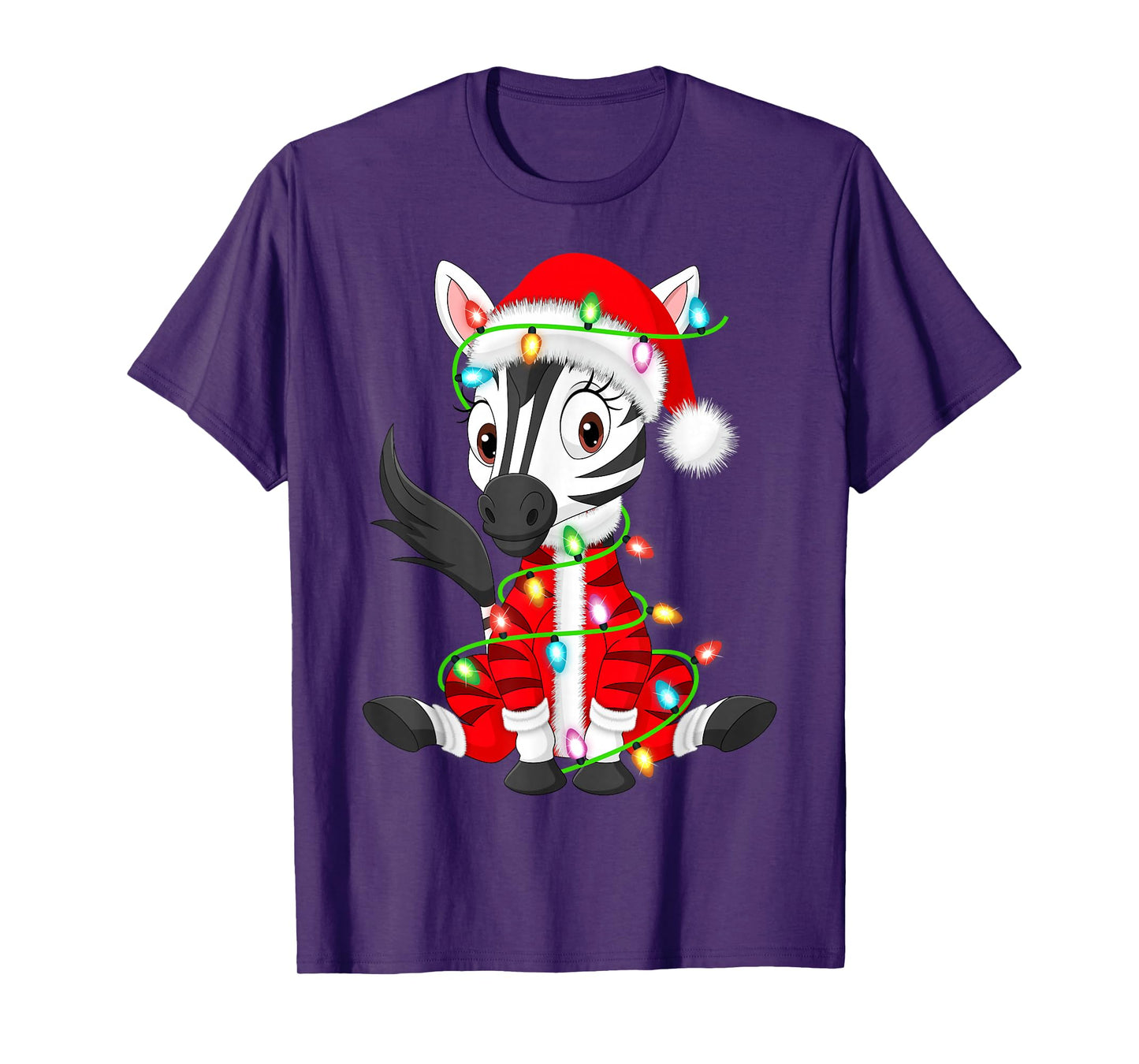 Zebra Christmas Lights Santa Costume Cute Animal Xmas T-Shirt