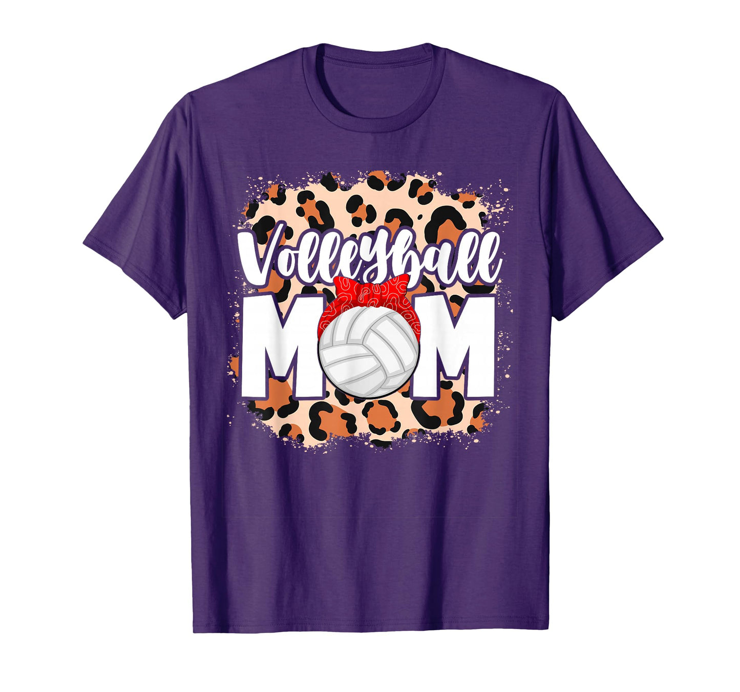 Volleyball Mom Leopard Messy Bun Game Day Funny Mothers Day T-Shirt