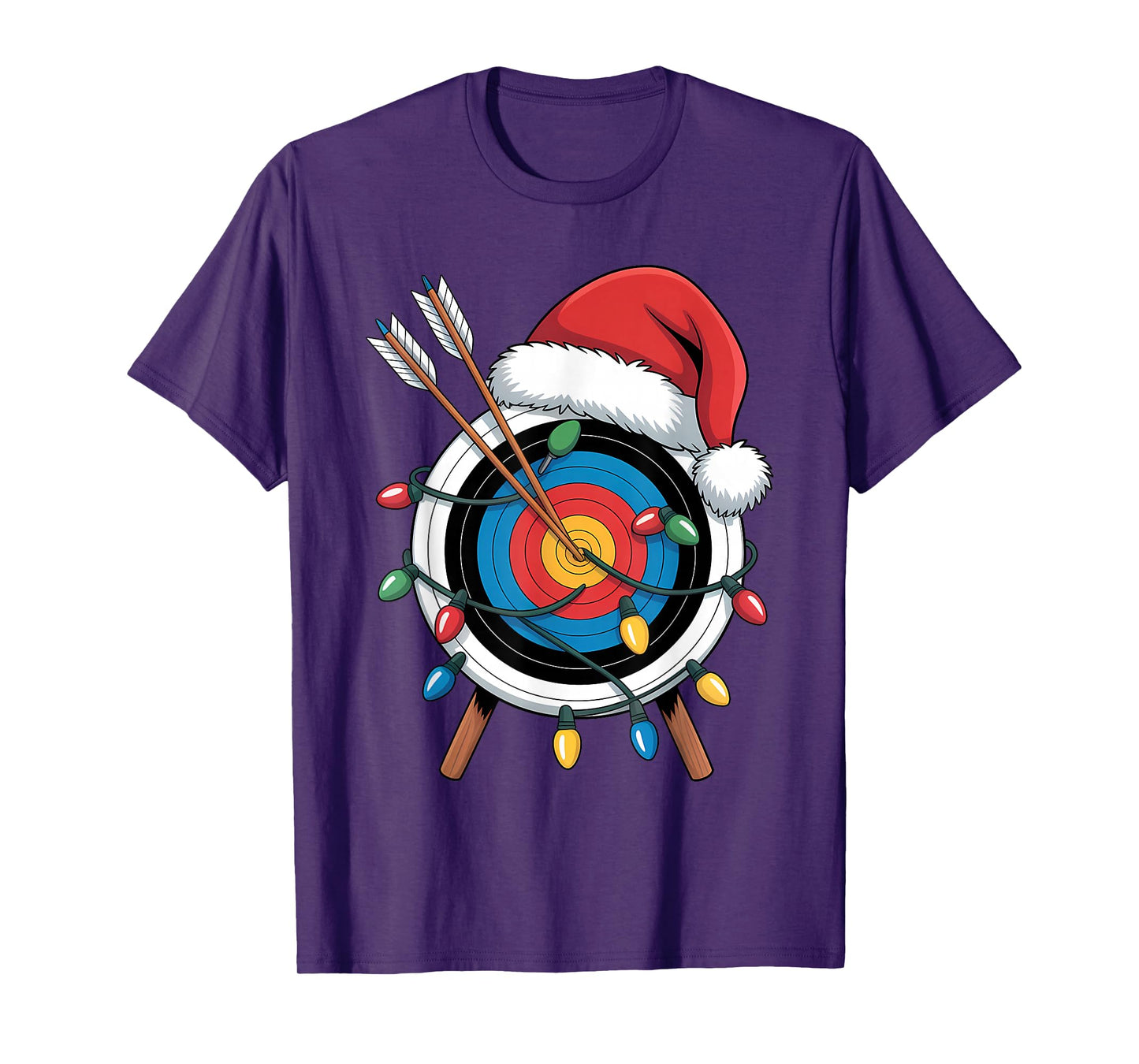 Funny Christmas Archery Santa Hat Xmas Lights Holiday T-Shirt