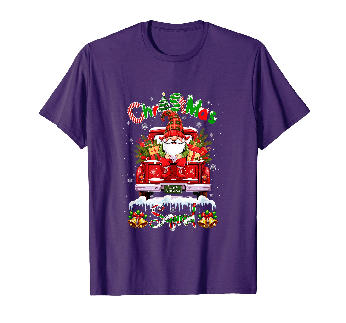 Christmas Squad Colorful Gnome On Pickup Truck Xmas Boxes T-Shirt