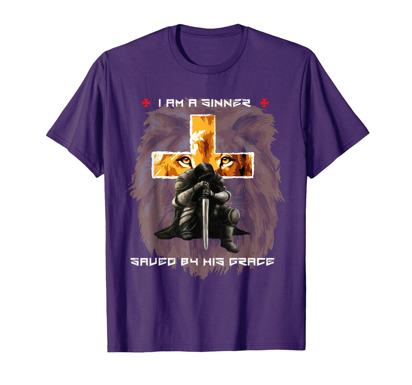 Sinner Saved By Gods Grace Christian Messages Lion Cross T-Shirt