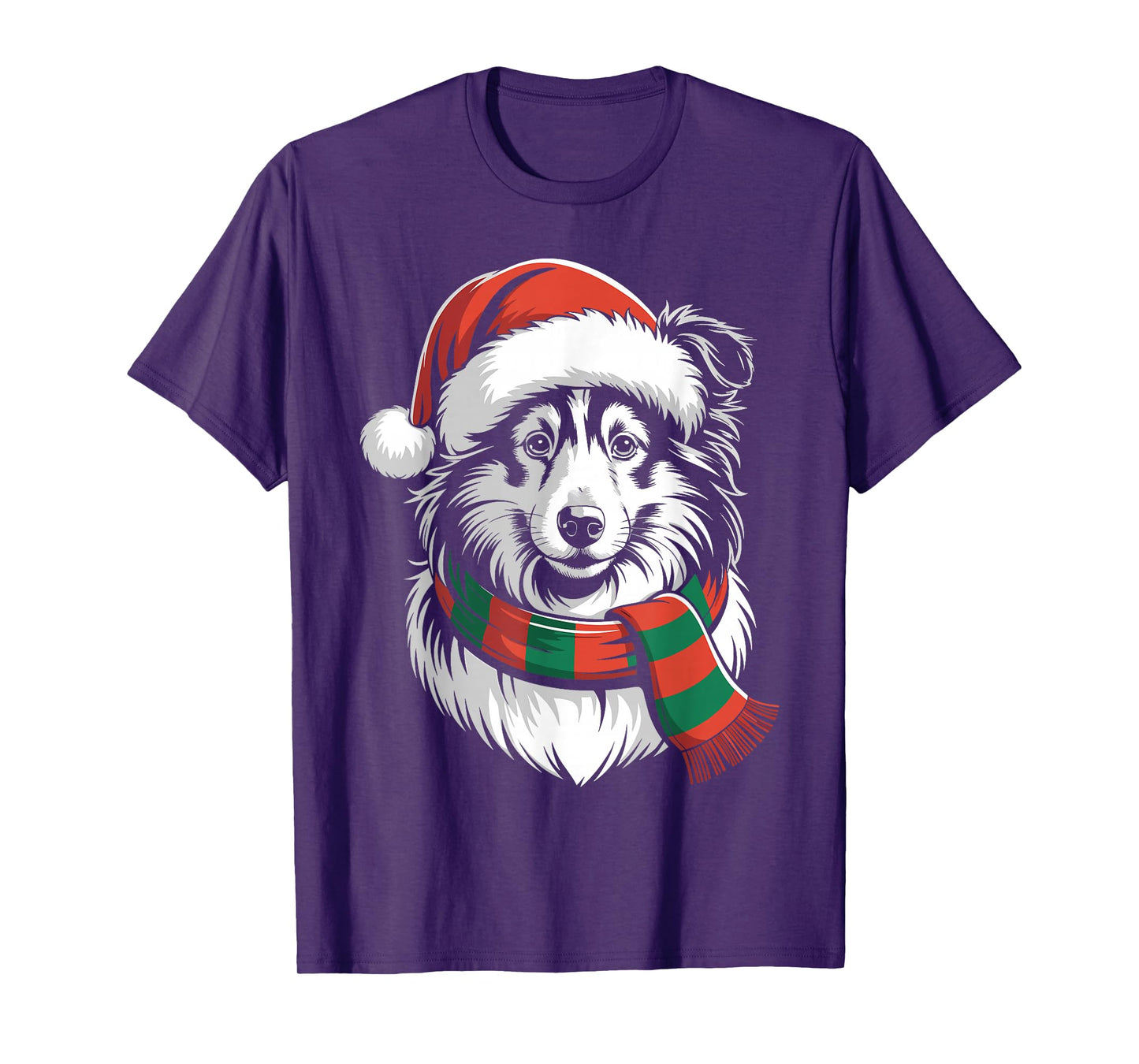 Shetland Sheepdog Dog Xmas Santa Hat Scarf Christmas Costume T-Shirt