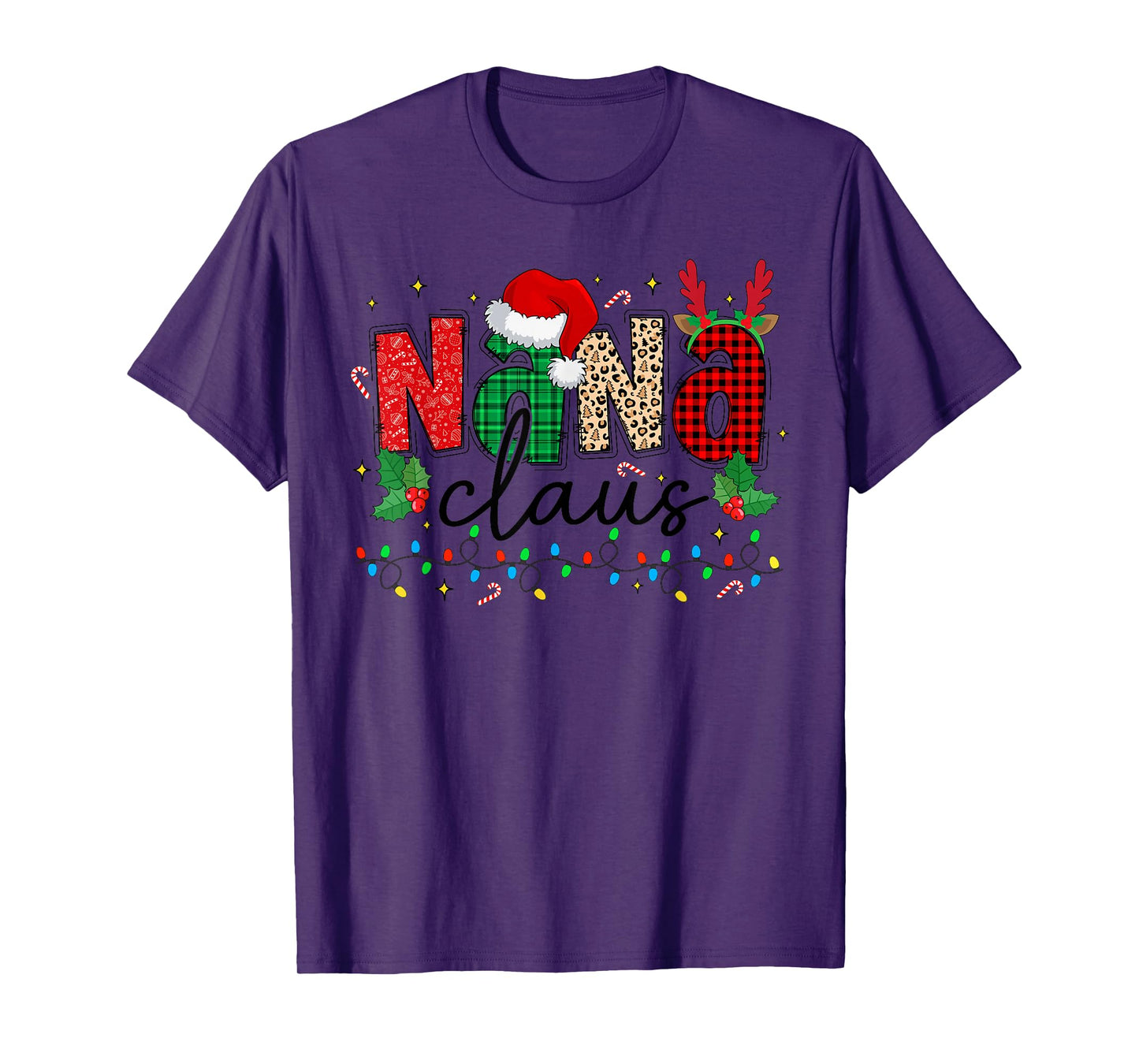 Nana Claus Christmas Santa Hat Reindeer Grandma Grandkids T-Shirt