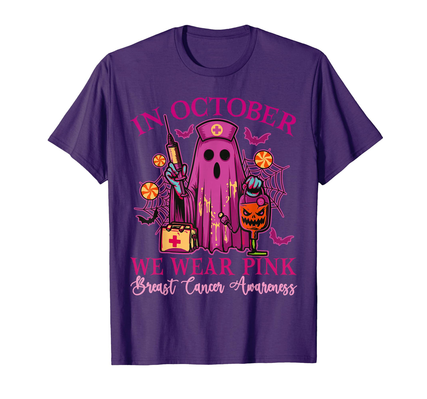 Boo Halloween Breast Cancer in October We Wear Pink T-Shirt