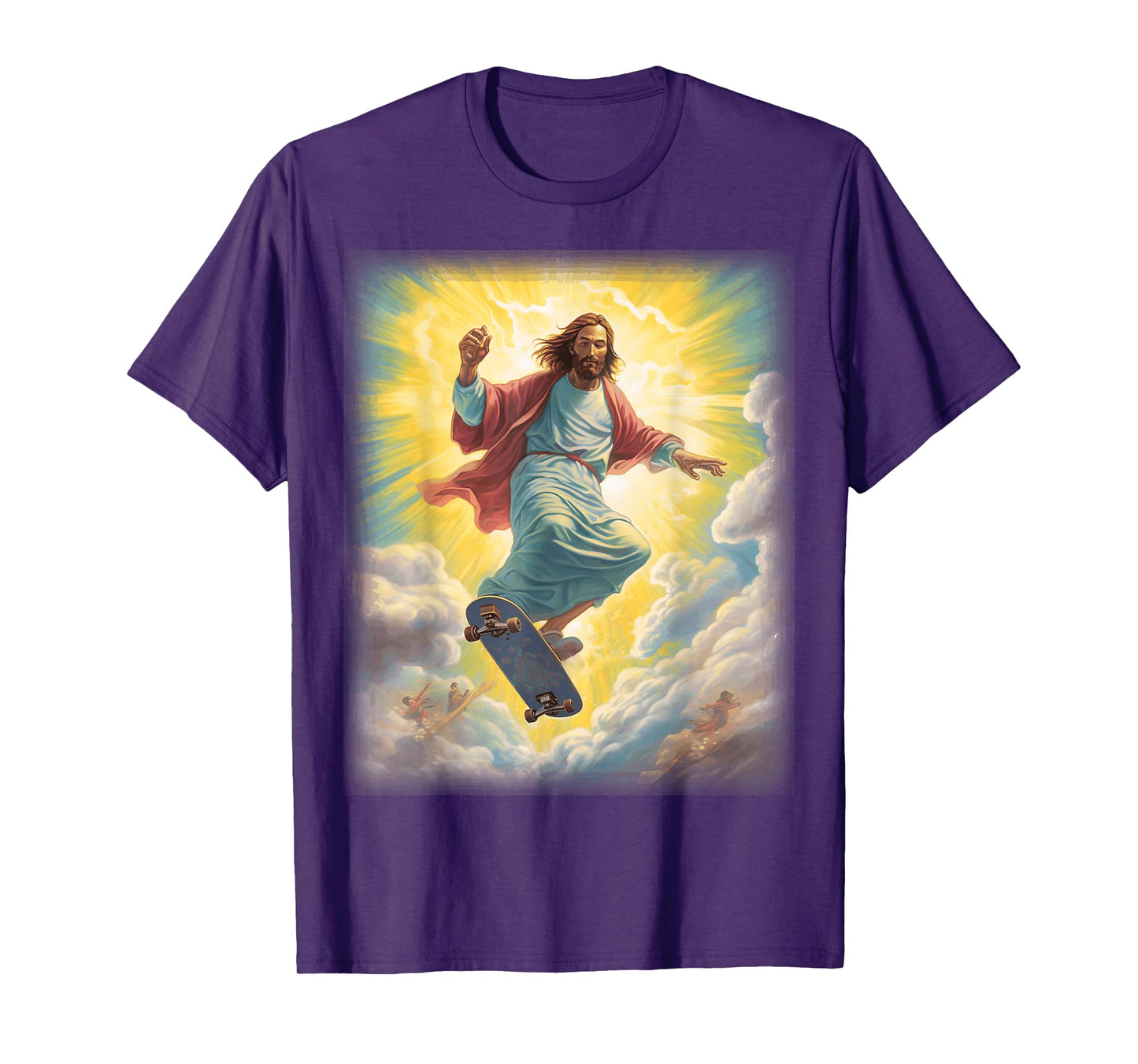 Halleluja Tees and Gifts Jesus Skateboarder Heaven Skateboard Christian Unisex-Adults Black Short Sleeve T-Shirt