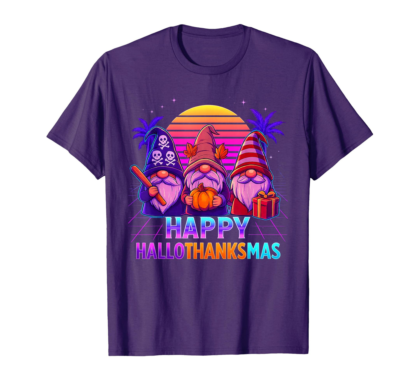 HalloThanksMas Gnomes Halloween Thanksgiving Christmas Happy T-Shirt