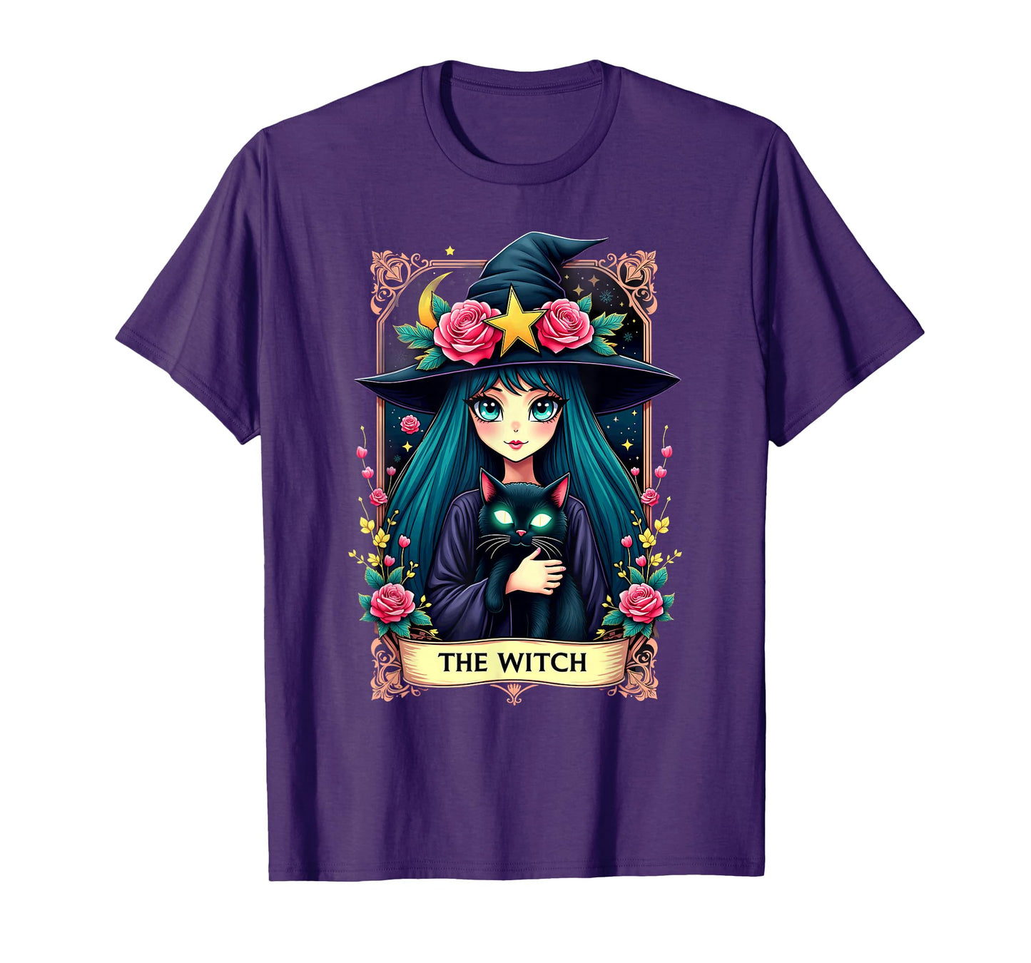 Gothic Tarot Card The Witch with Black Cat T-Shirt