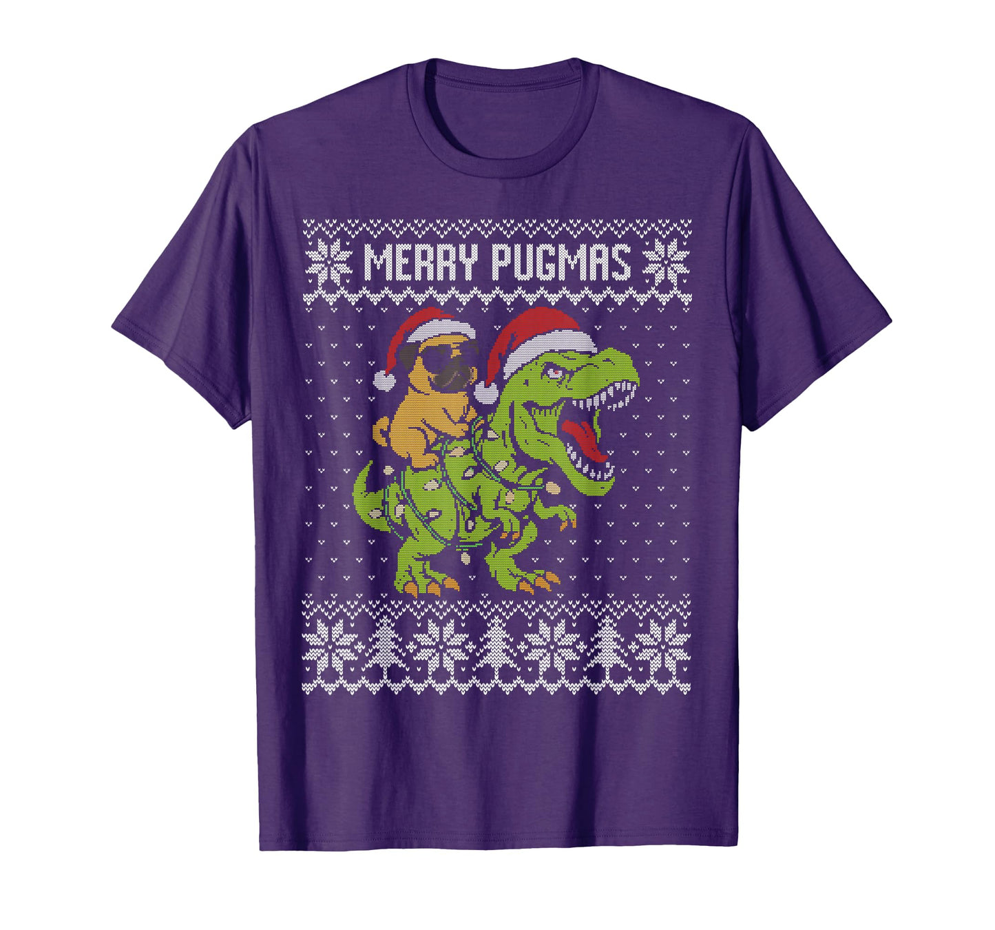 Merry Pugmas, Pug Riding Dinosaur Ugly Christmas Sweater T-Shirt
