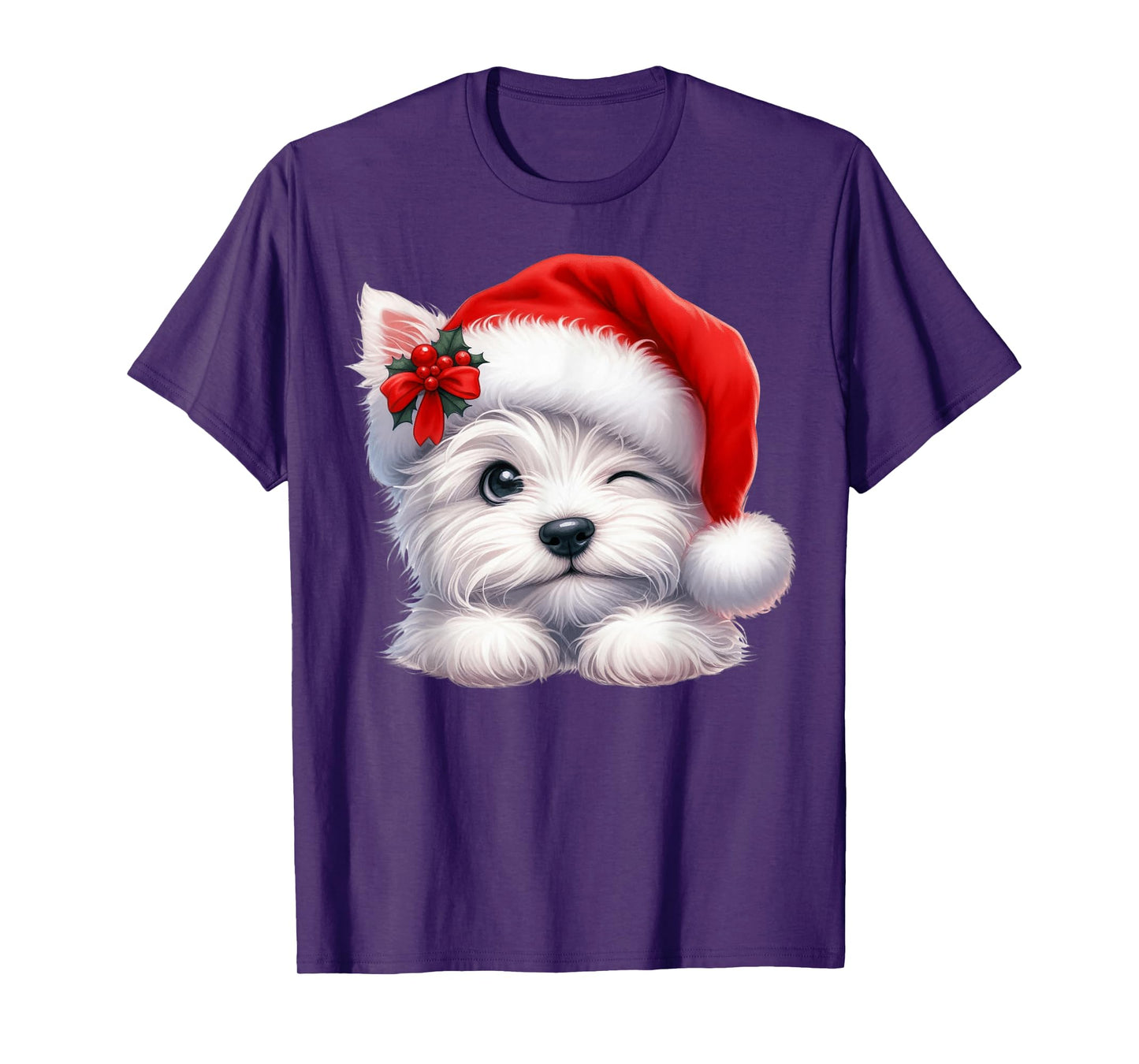 West Highland White Terrier Dog Christmas Santa Hat Dog Mom T-Shirt