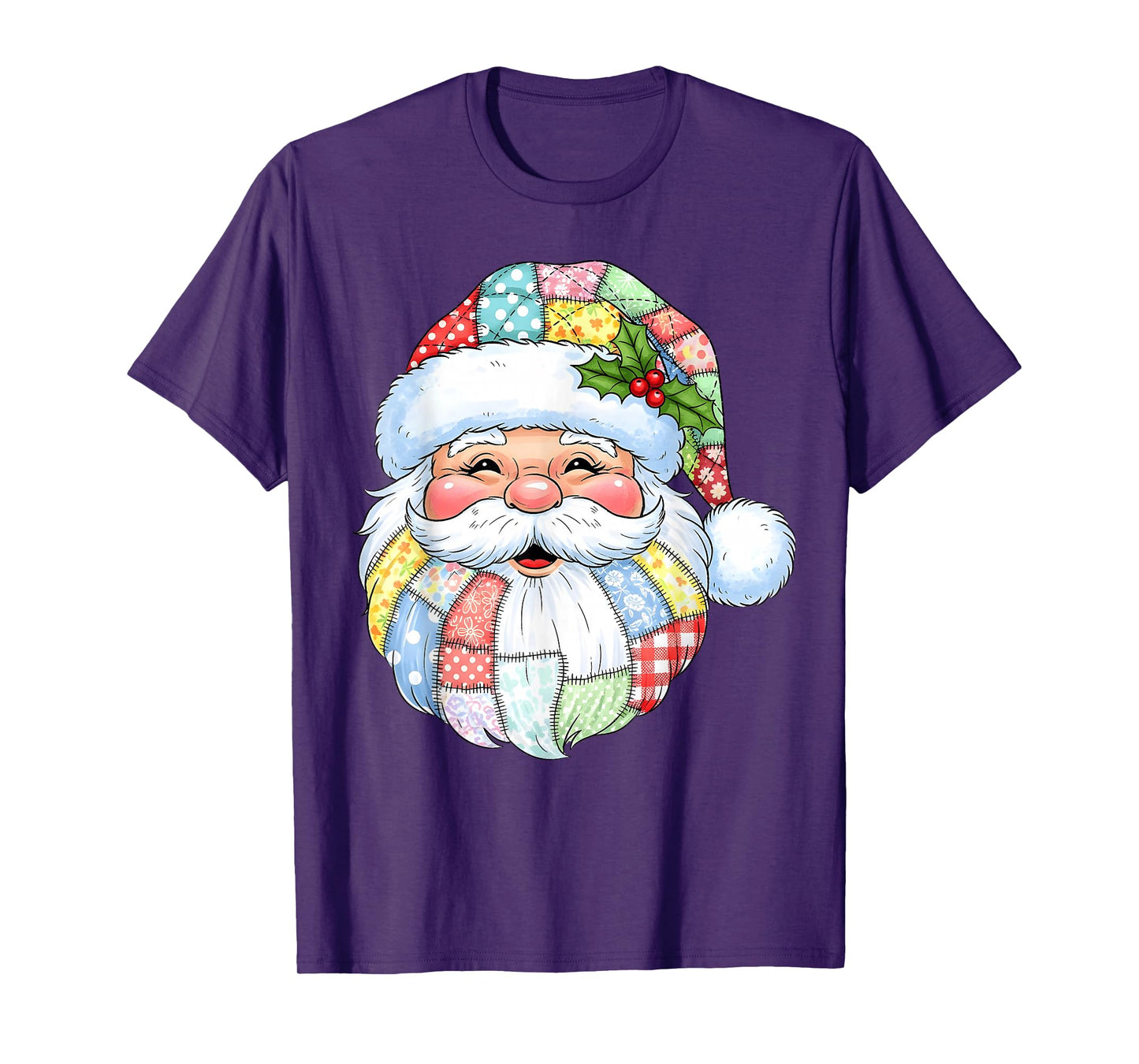 Santa Claus Face Patchwork Christmas Holiday Cheer Men Women T-Shirt