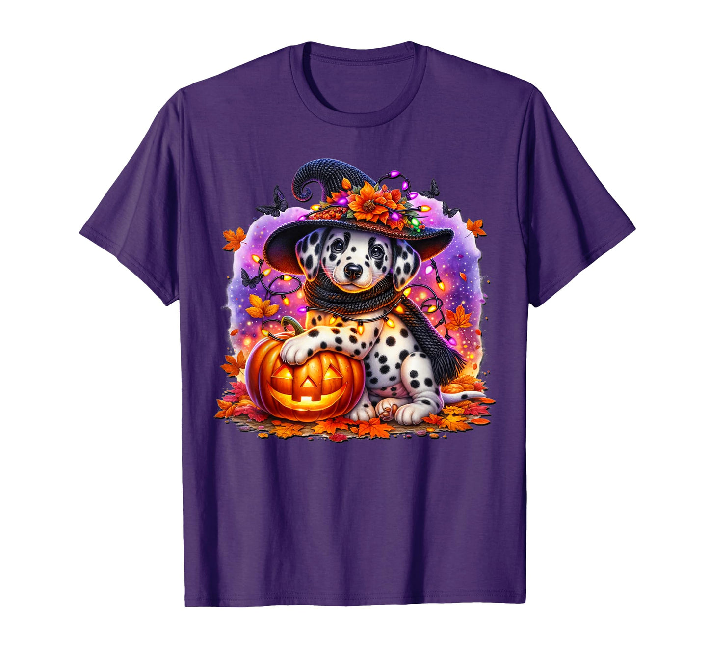 Dalmatian Dog Halloween Graphic with Spooky Pumpkin Face T-Shirt