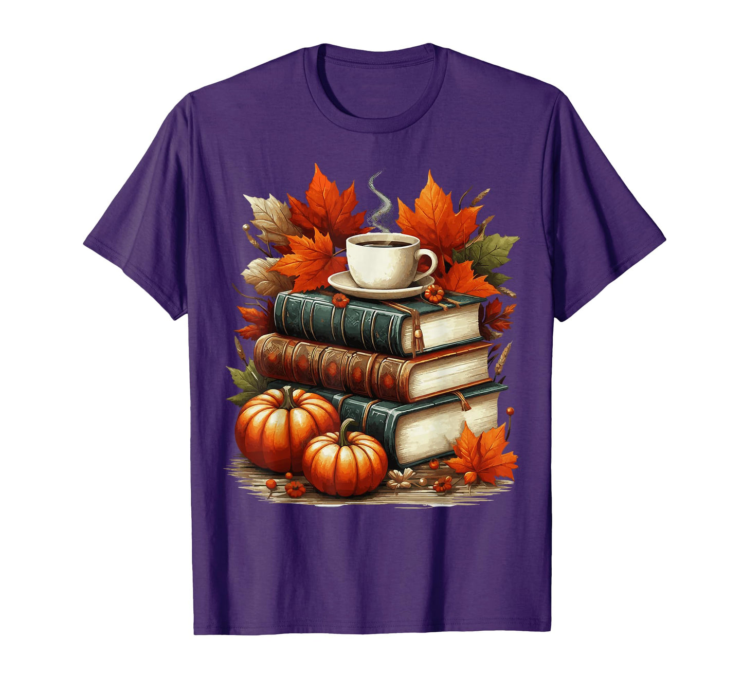 Vintage Autumn Books Coffee Pumpkin Fall Reading T-Shirt