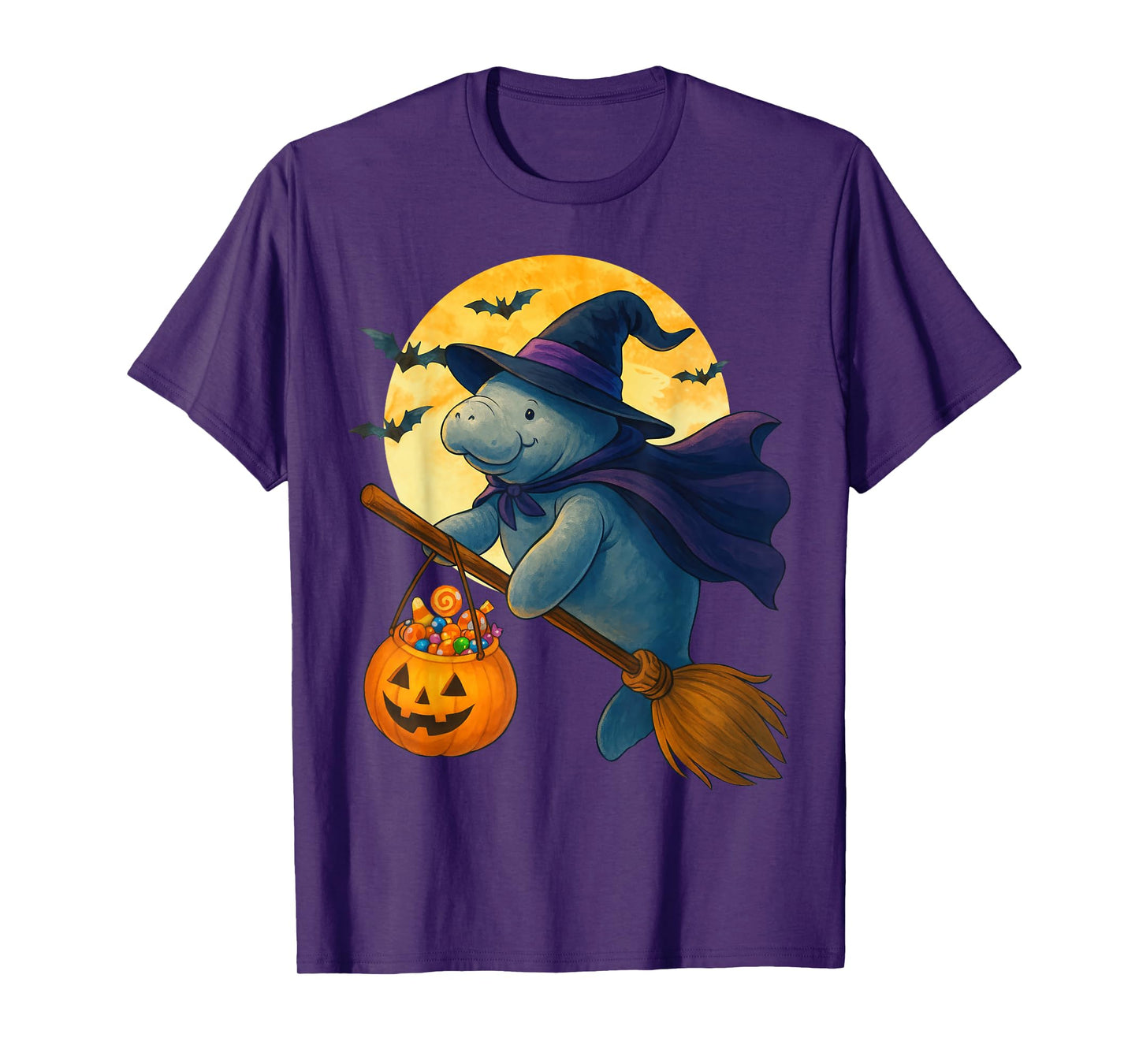 Manatee Witch Hat Pumpkin Halloween Costume Boys Girls Kids T-Shirt