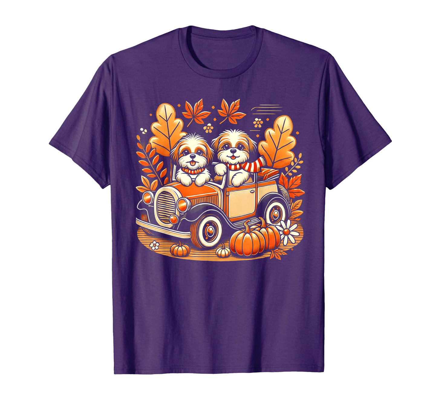 Vintage Fall Ride Shih Tzu Dogs Graphic Tee T-Shirt