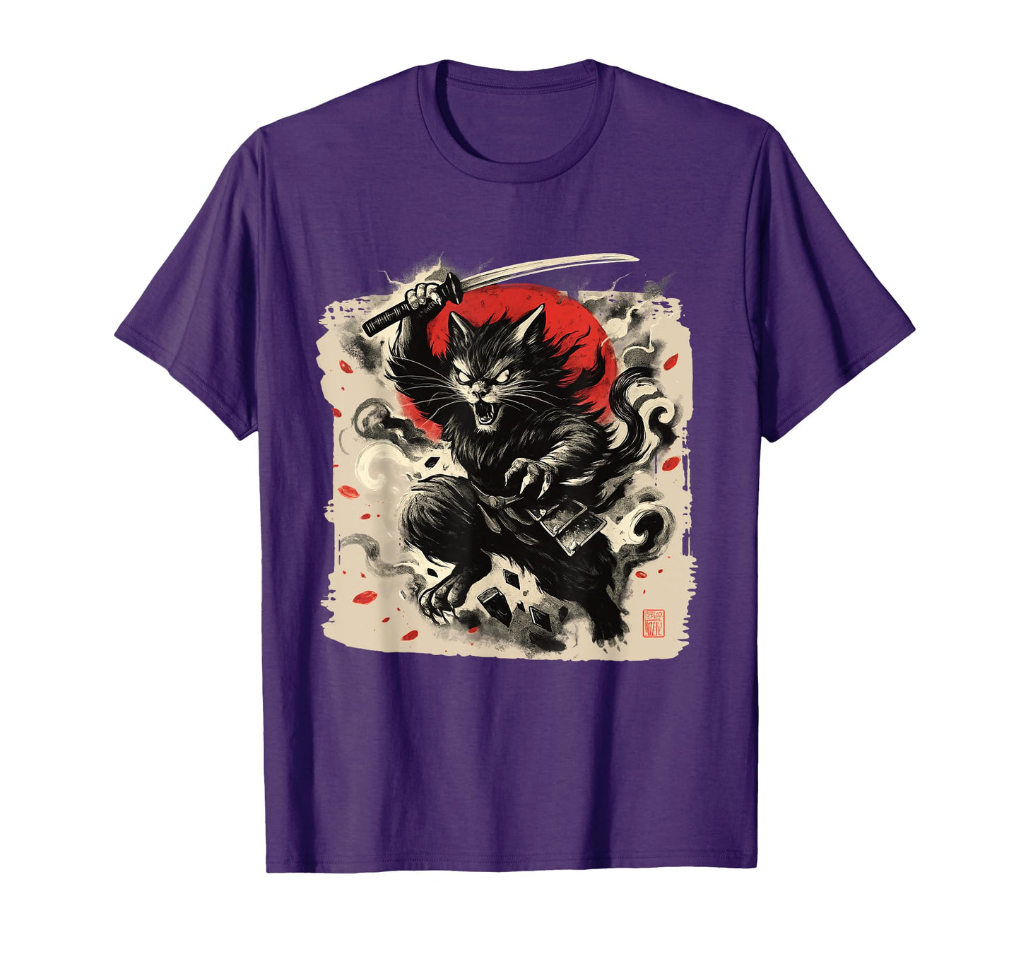 Samurai Cat Japanese Vintage Ukiyo-e Warrior Art Graphic T-Shirt