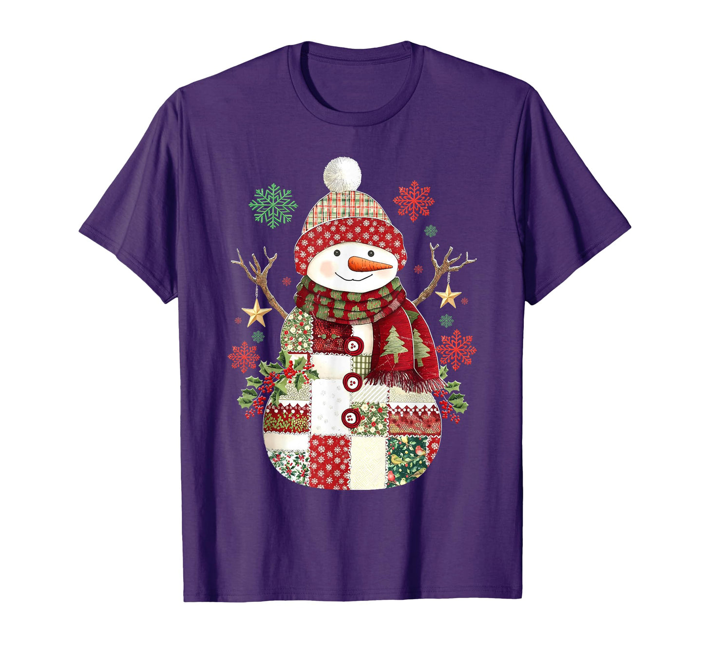 Patchwork Snowman Preppy Girly Christmas Xmas Holiday Kids T-Shirt