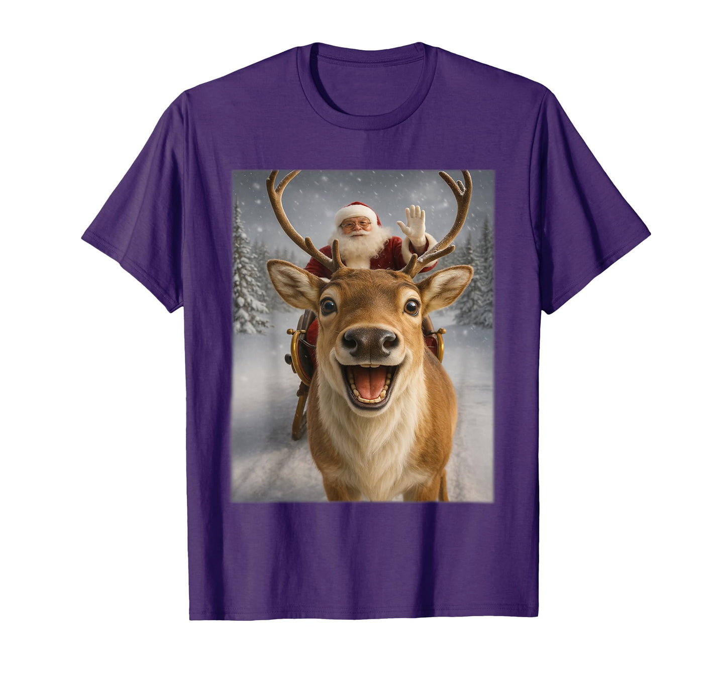 Christmas Reindeer Shirts for Women, Santa Reindeer Selfie T-Shirt