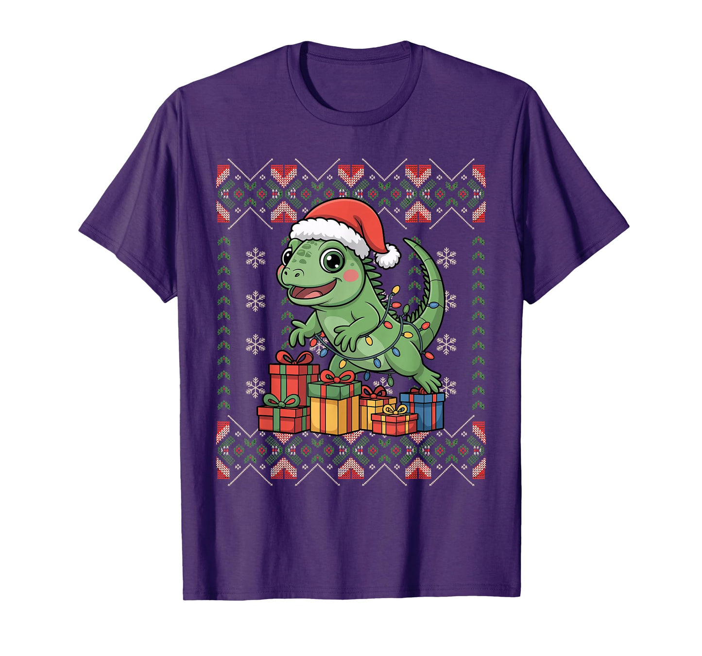 Santa Iguana Christmas Ugly Sweater Funny Holiday Pajamas T-Shirt